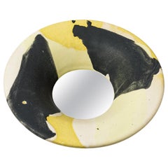 Ceramic Mirror with Yellow, White, Grey Glazes by Mia Jensen, 2018
