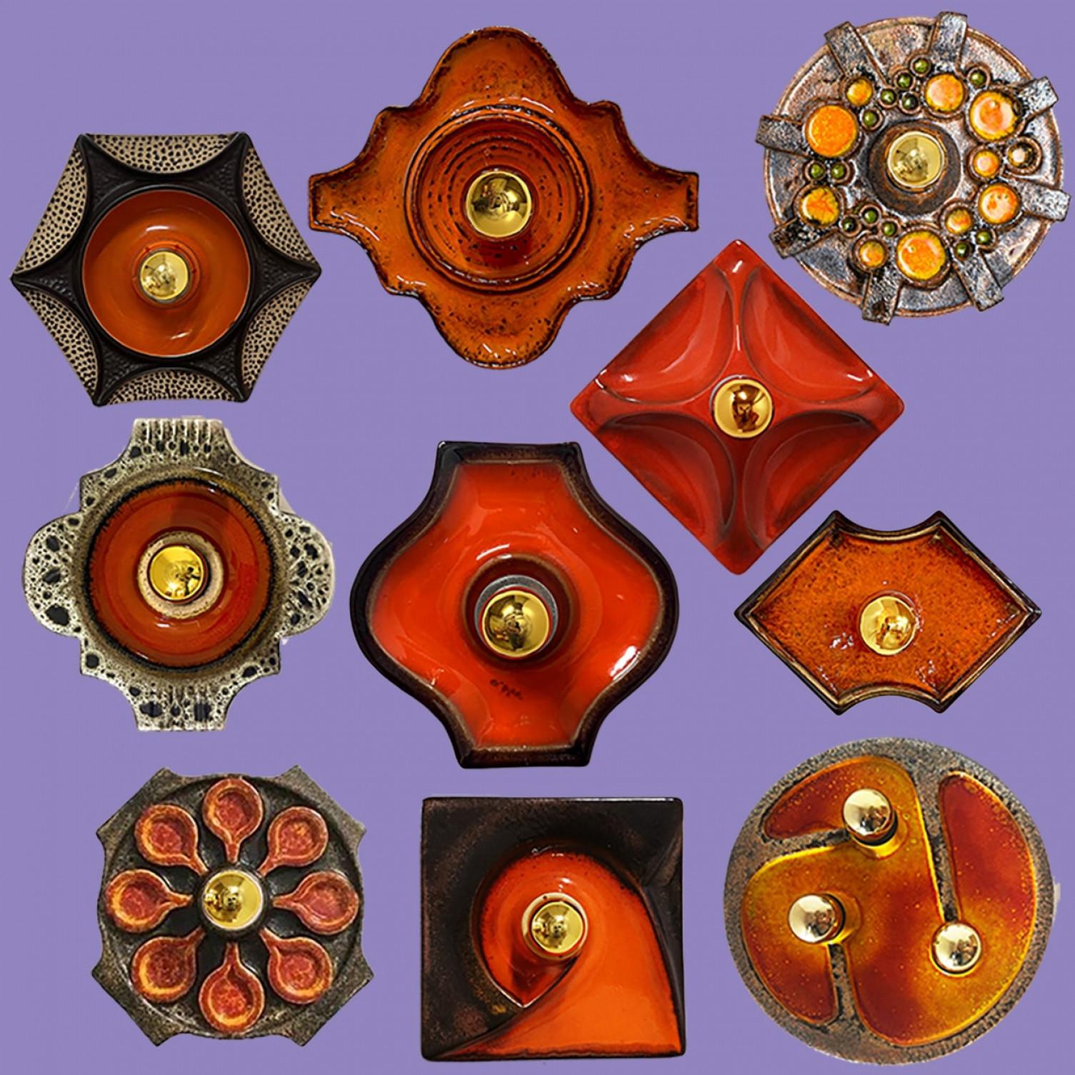 Ceramic Mix Brown Orange Green Ceramic Wall Light, Denmark, 1970 For Sale 6