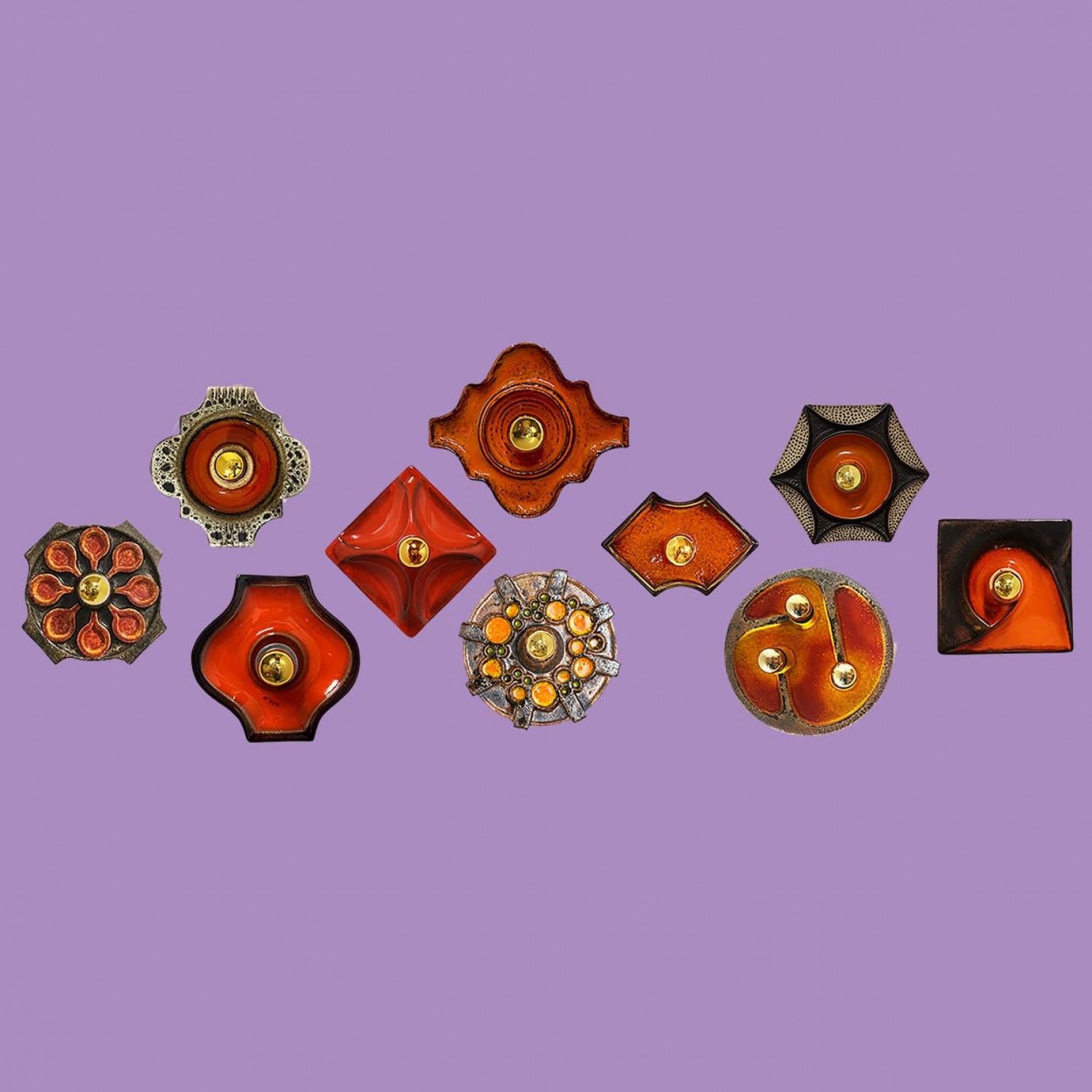 Ceramic Mix Brown Orange Green Ceramic Wall Light, Denmark, 1970 For Sale 9