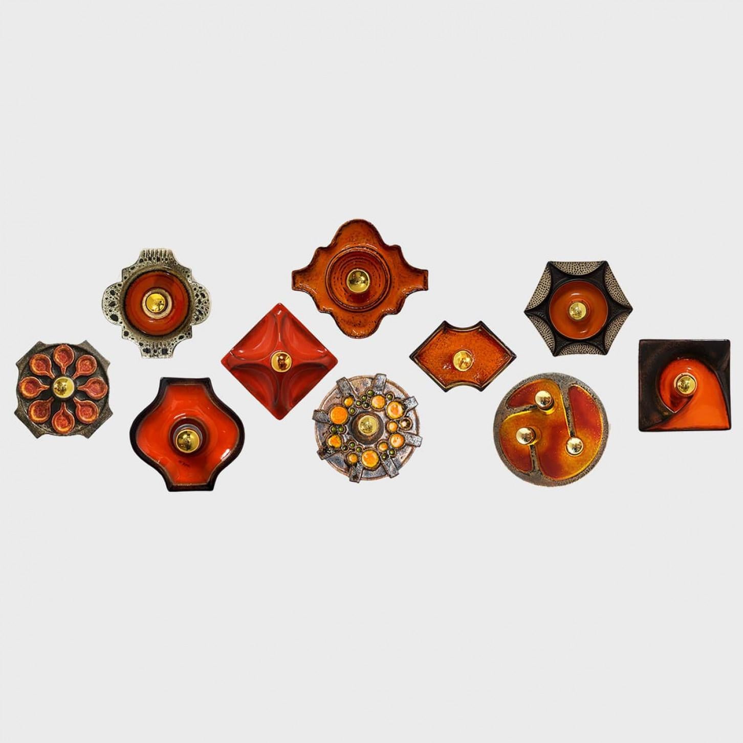 Ceramic Mix Brown Orange Green Ceramic Wall Light, Denmark, 1970 For Sale 9