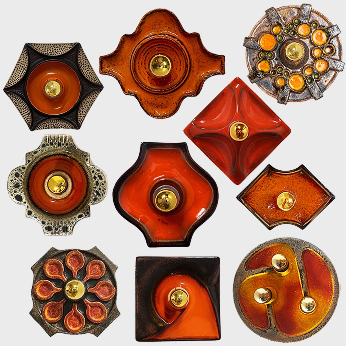 Danish Ceramic Mix Brown Orange Green Ceramic Wall Light, Denmark, 1970 For Sale