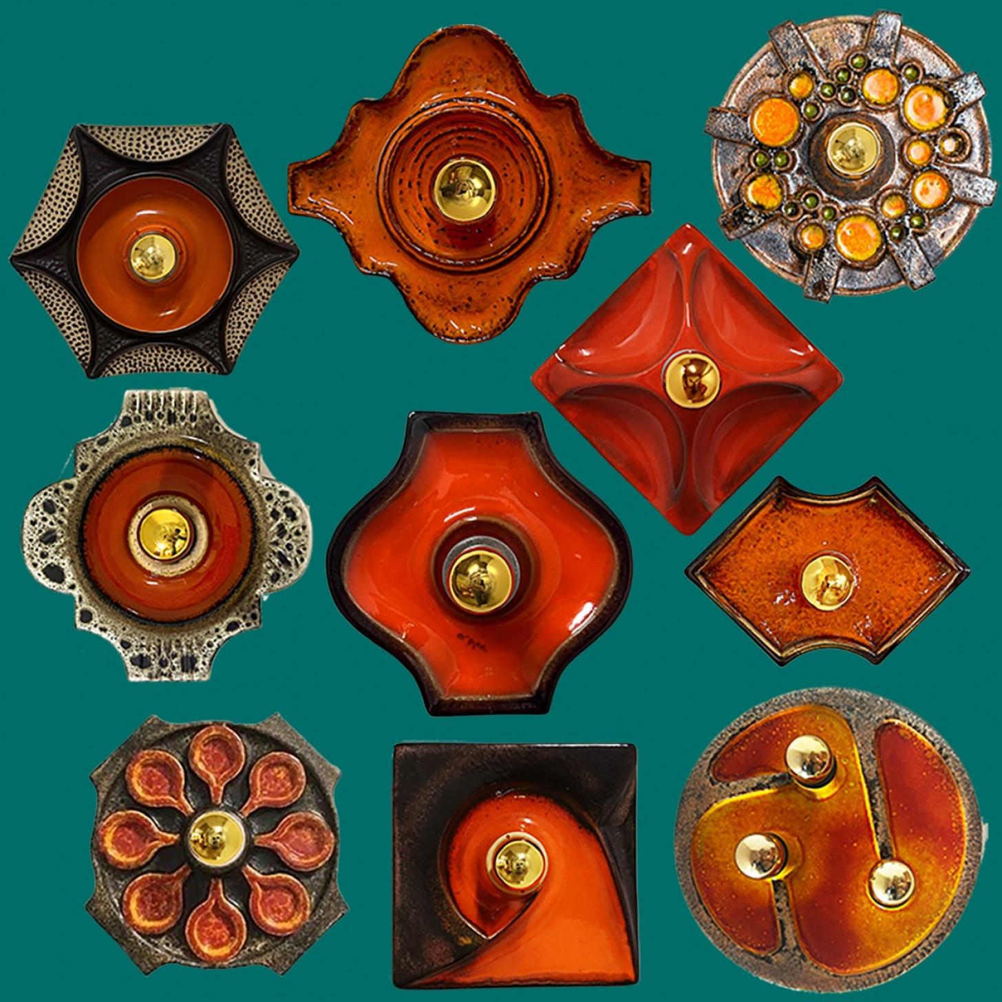 Other Ceramic Mix Brown Orange Green Ceramic Wall Light, Denmark, 1970 For Sale