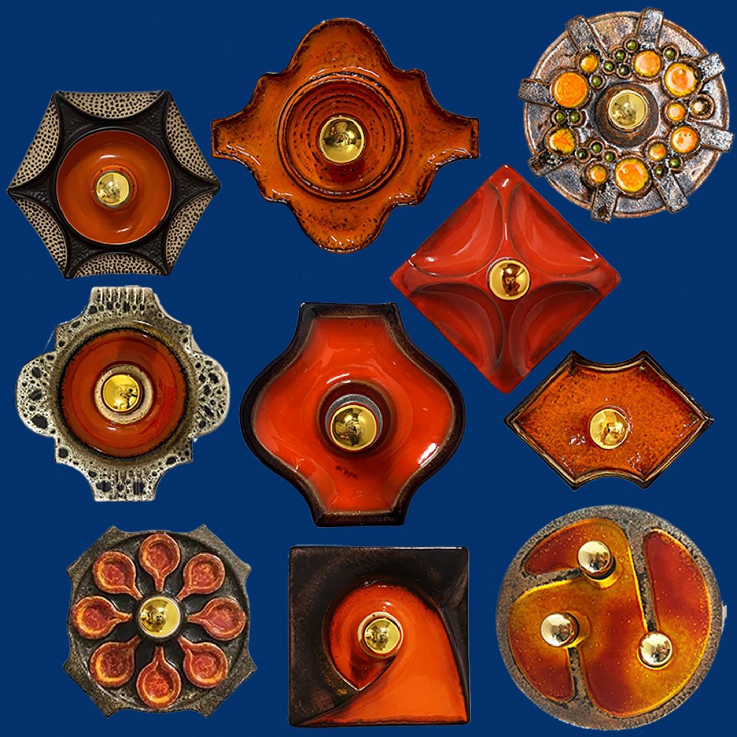 Ceramic Mix Brown Orange Green Ceramic Wall Light, Denmark, 1970 In Good Condition For Sale In Rijssen, NL
