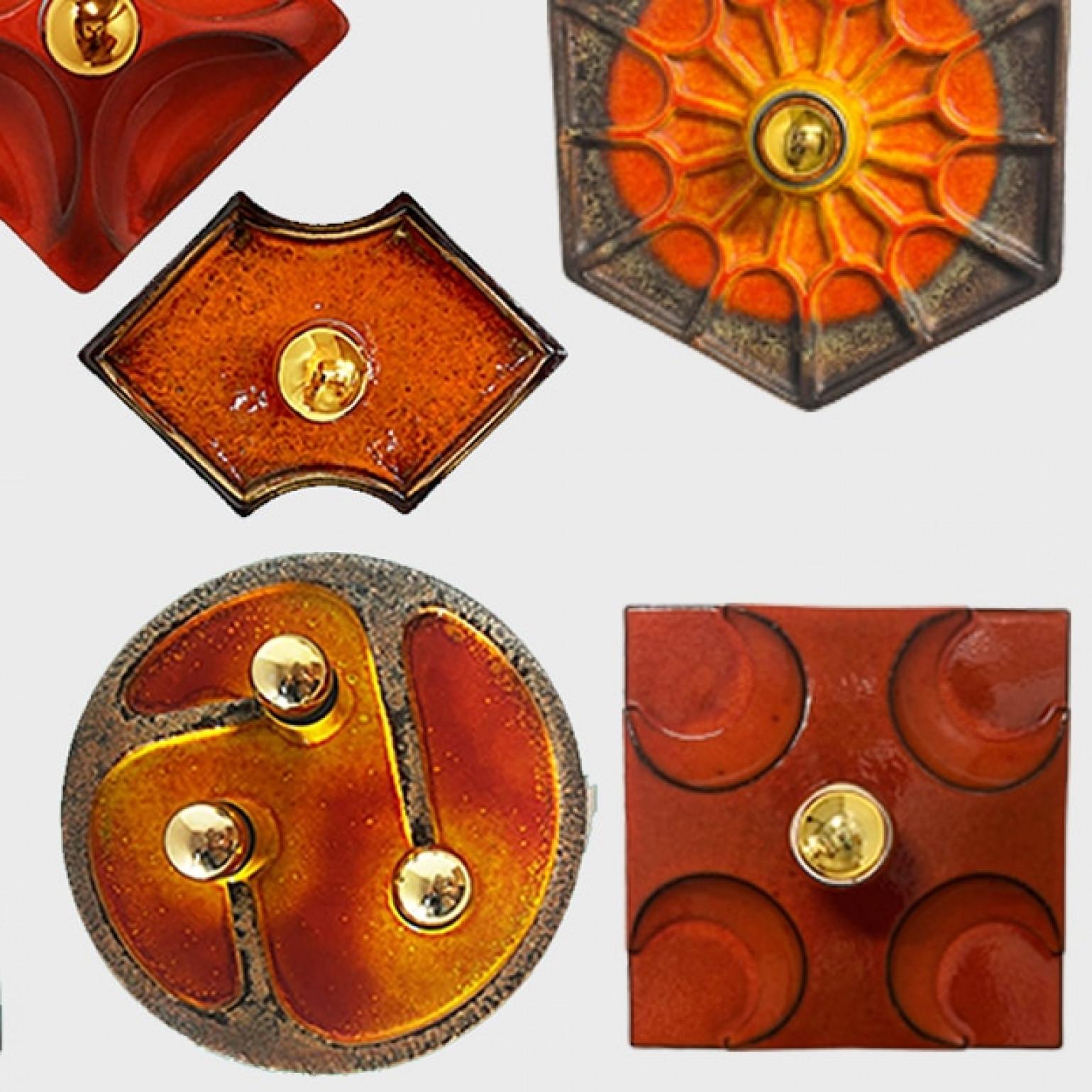 Ceramic Mix Brown Orange Green Ceramic Wall Light, Denmark, 1970 For Sale 1