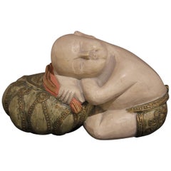 Ceramic Monk Sleeping on a Pouf