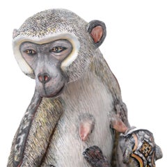 Ceramic Monkey And Baby Sculpture, Hand  made in South Africa