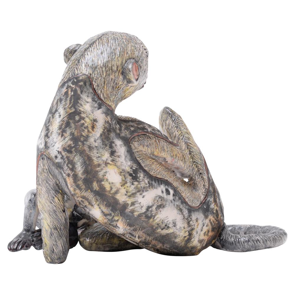 Fired Ceramic Monkey And Baby Sculpture, Hand  made in South Africa For Sale