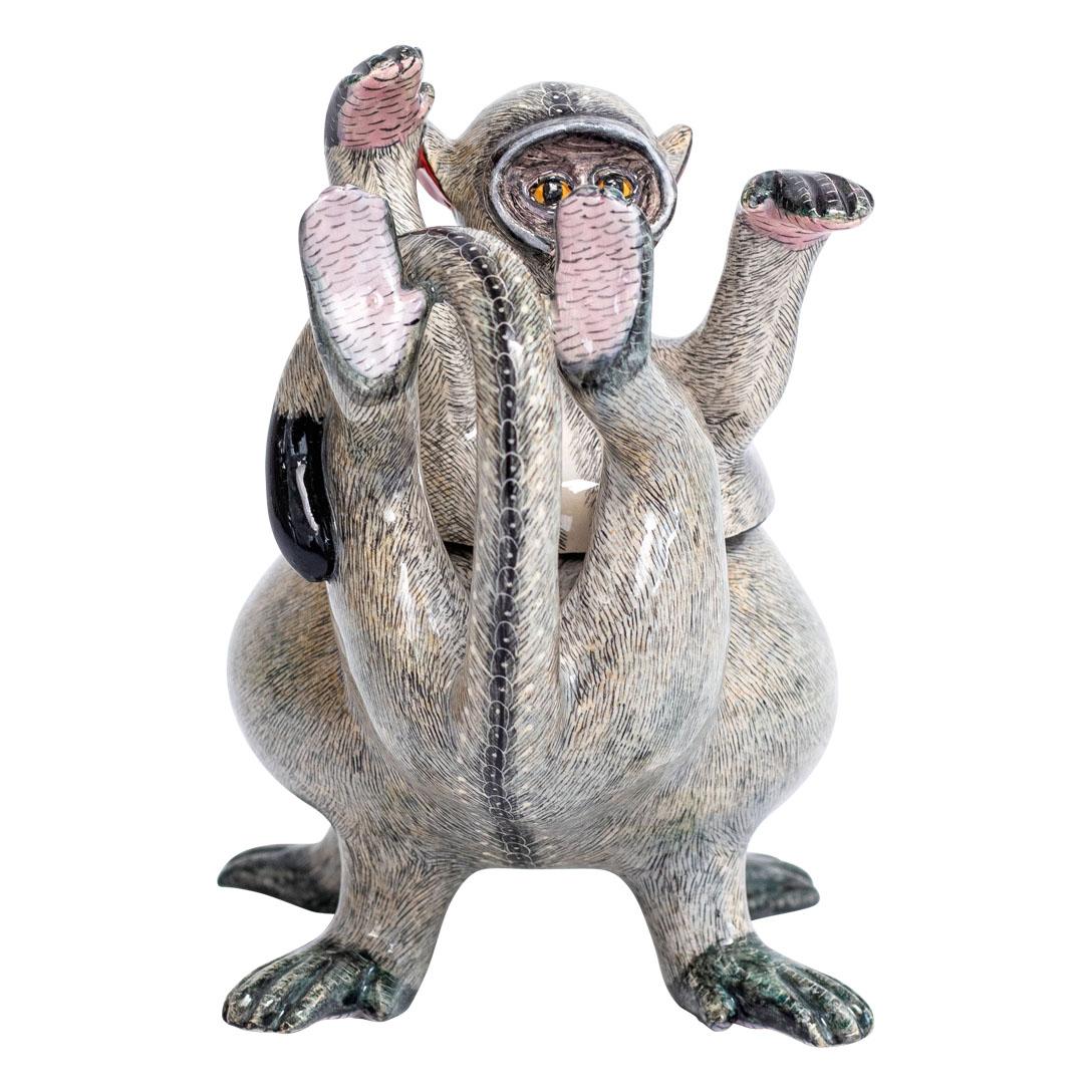 Modern Ceramic  Monkey Jewelry  Box  , hand made in South Africa For Sale