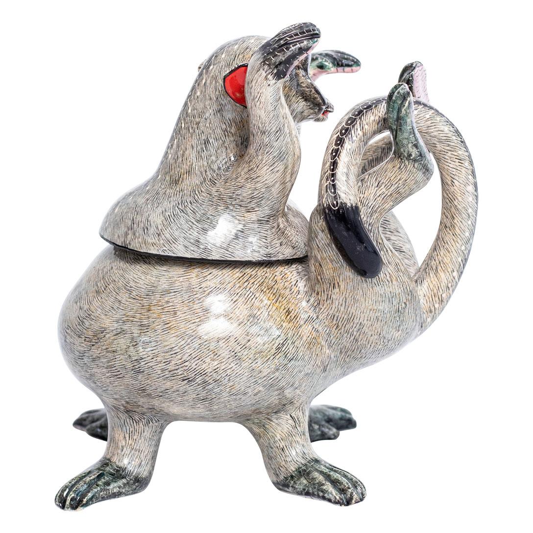 South African Ceramic  Monkey Jewelry  Box  , hand made in South Africa For Sale