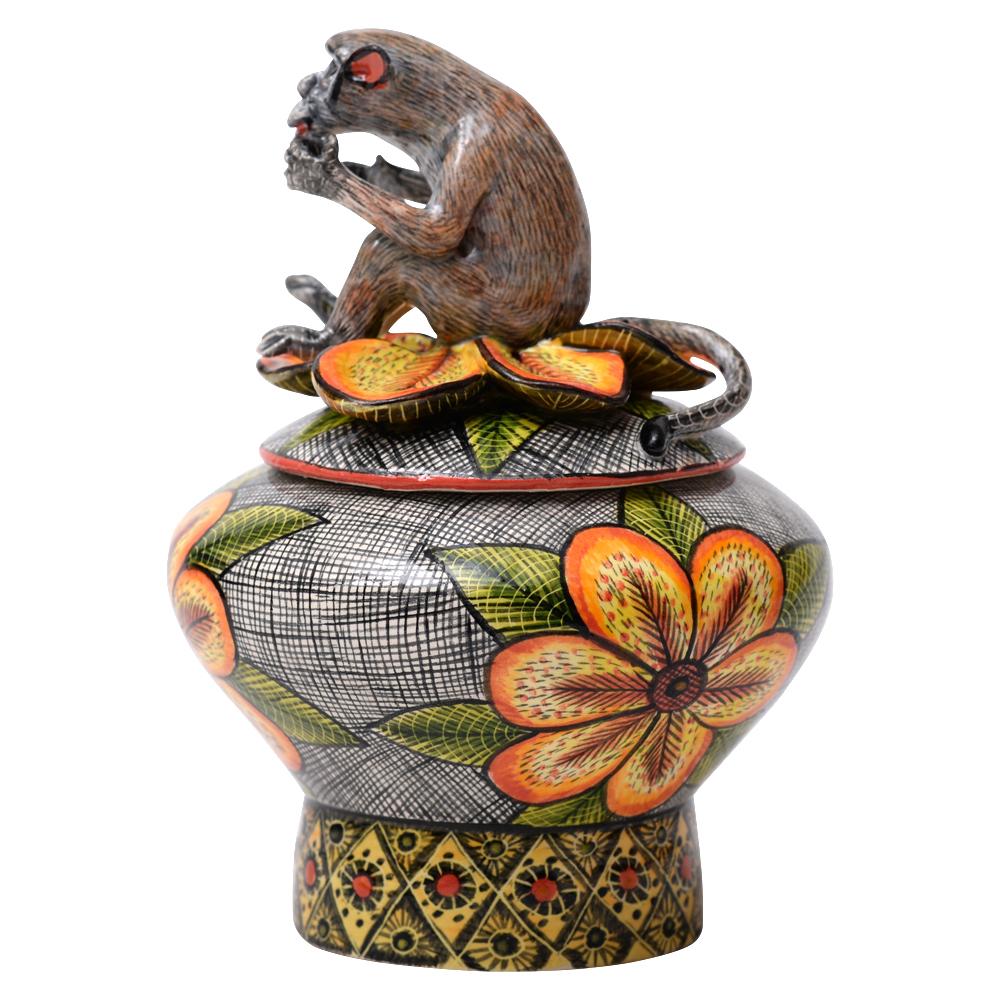 South African Ceramic  Monkey Jewelry  Box  , hand made in South Africa