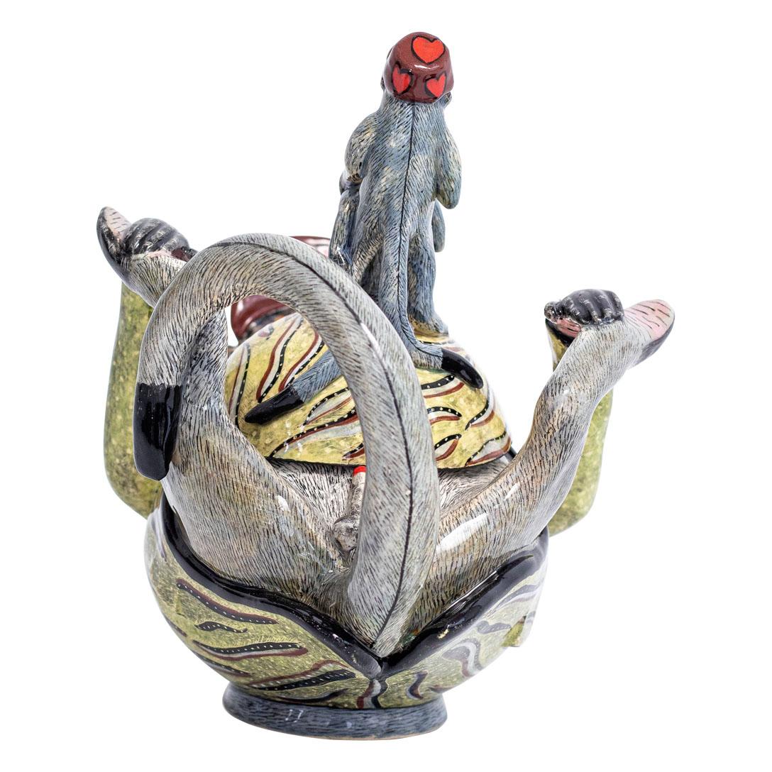 Fired Ceramic Monkey jewelry box, hand made in South Africa For Sale