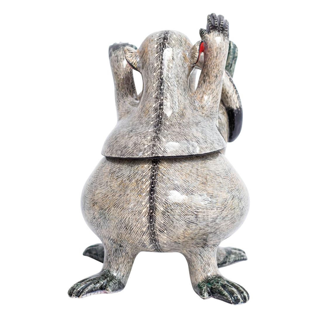Fired Ceramic  Monkey Jewelry  Box  , hand made in South Africa For Sale