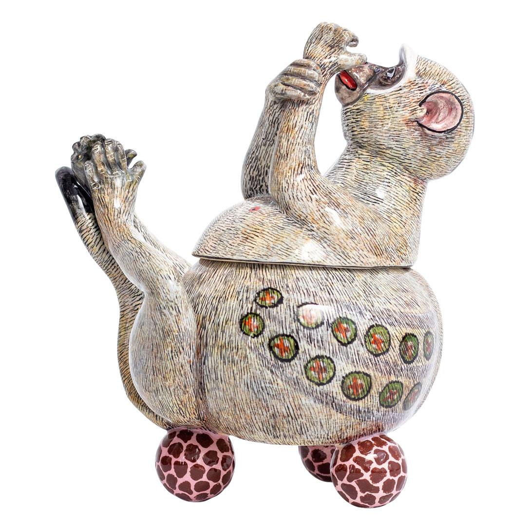 Fired Ceramic  Monkey Jewelry  Box  , hand made in South Africa