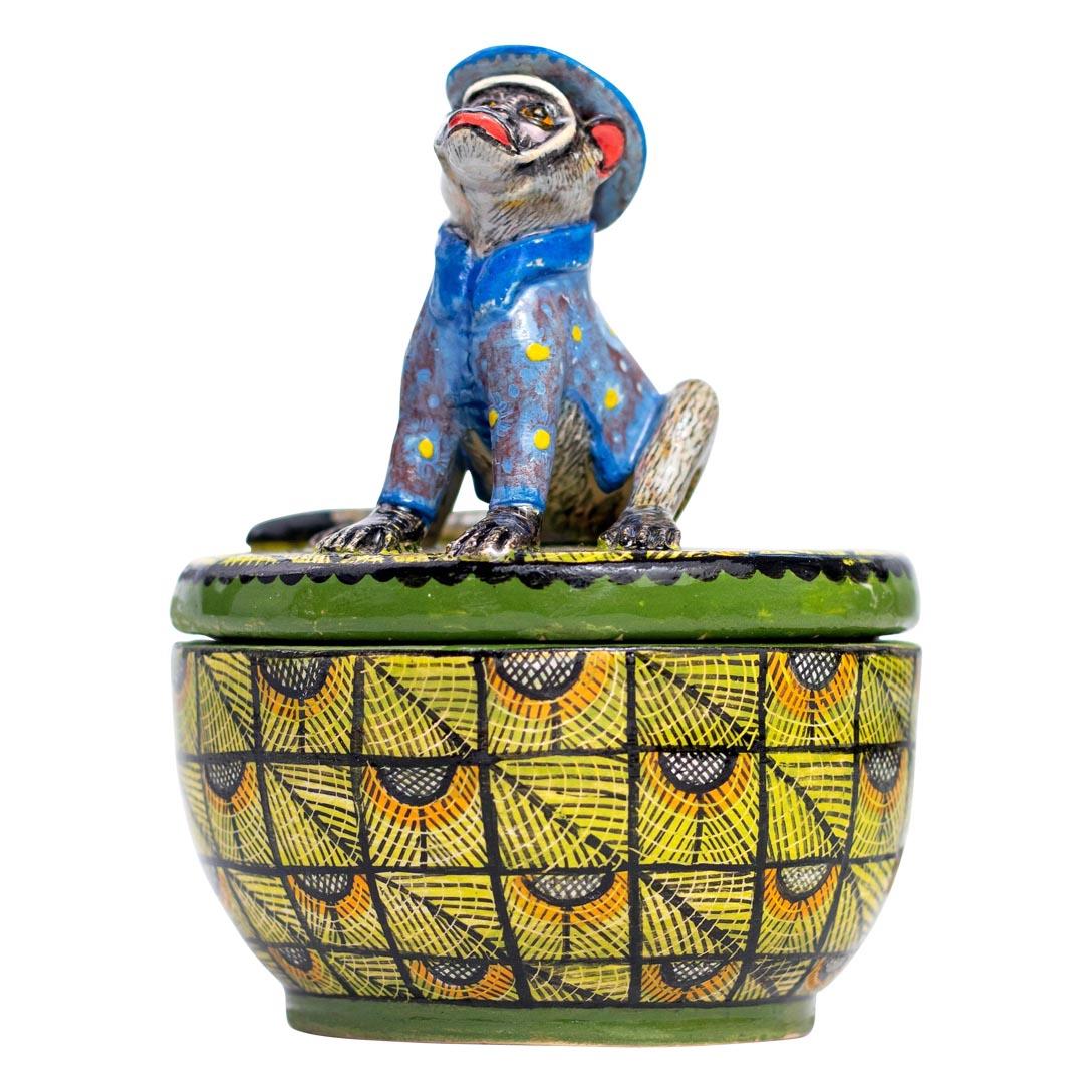 Fired Ceramic Monkey Jewelry Box  , hand made in South Africa