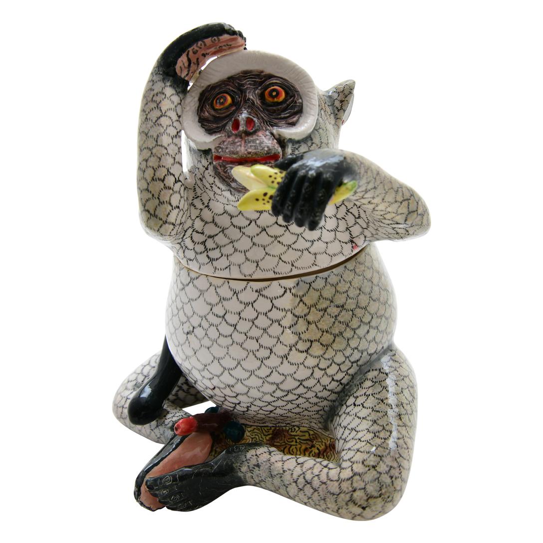 Ceramic  Monkey Jewelry  Box  , hand made in South Africa In Excellent Condition In North Miami, FL