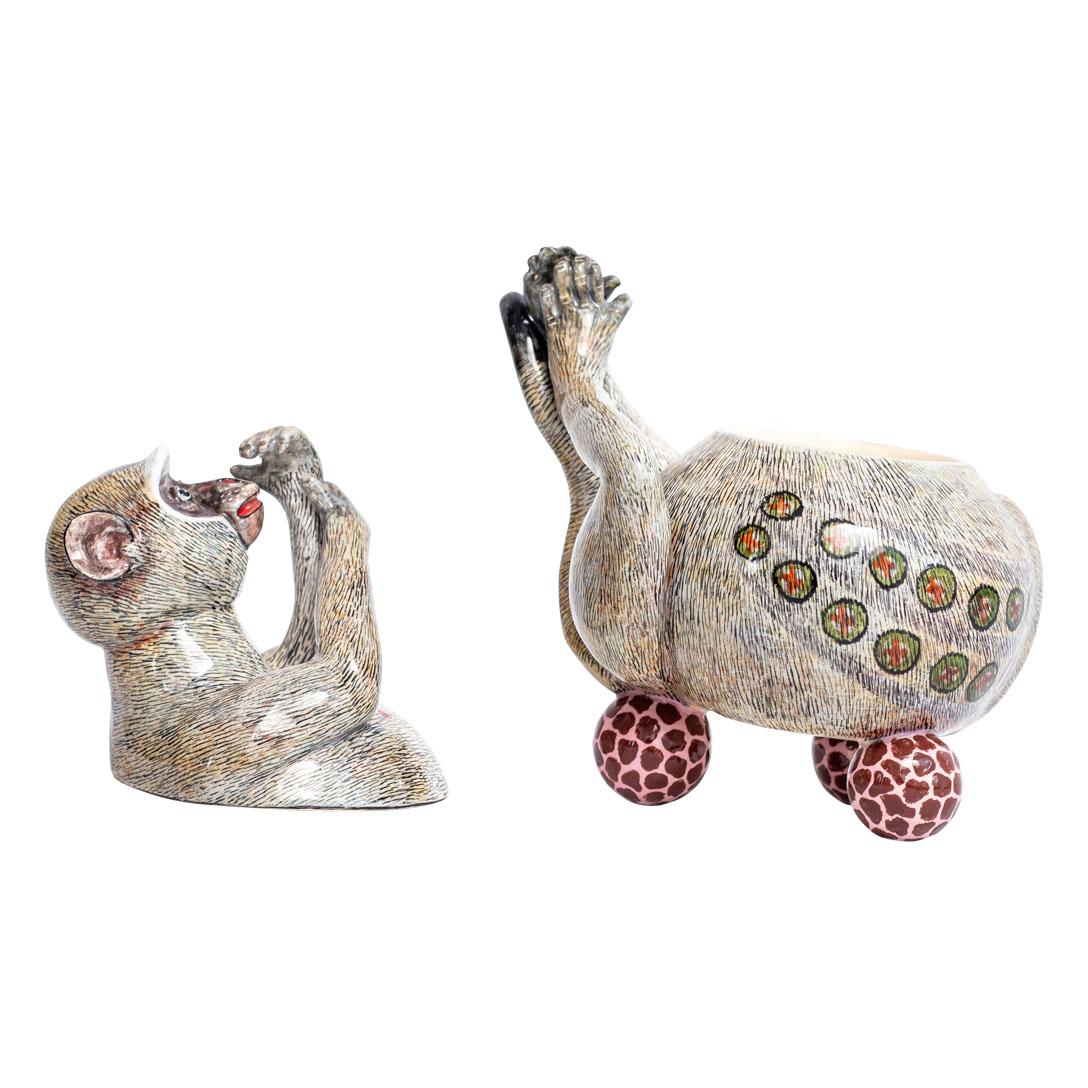 Ceramic  Monkey Jewelry  Box  , hand made in South Africa In Excellent Condition In North Miami, FL