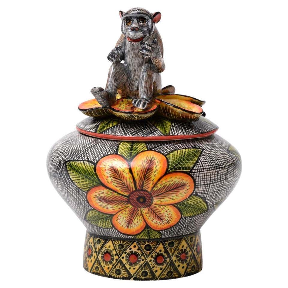 Ceramic Monkey Jewelry Box , hand made in South Africa For Sale at 1stDibs