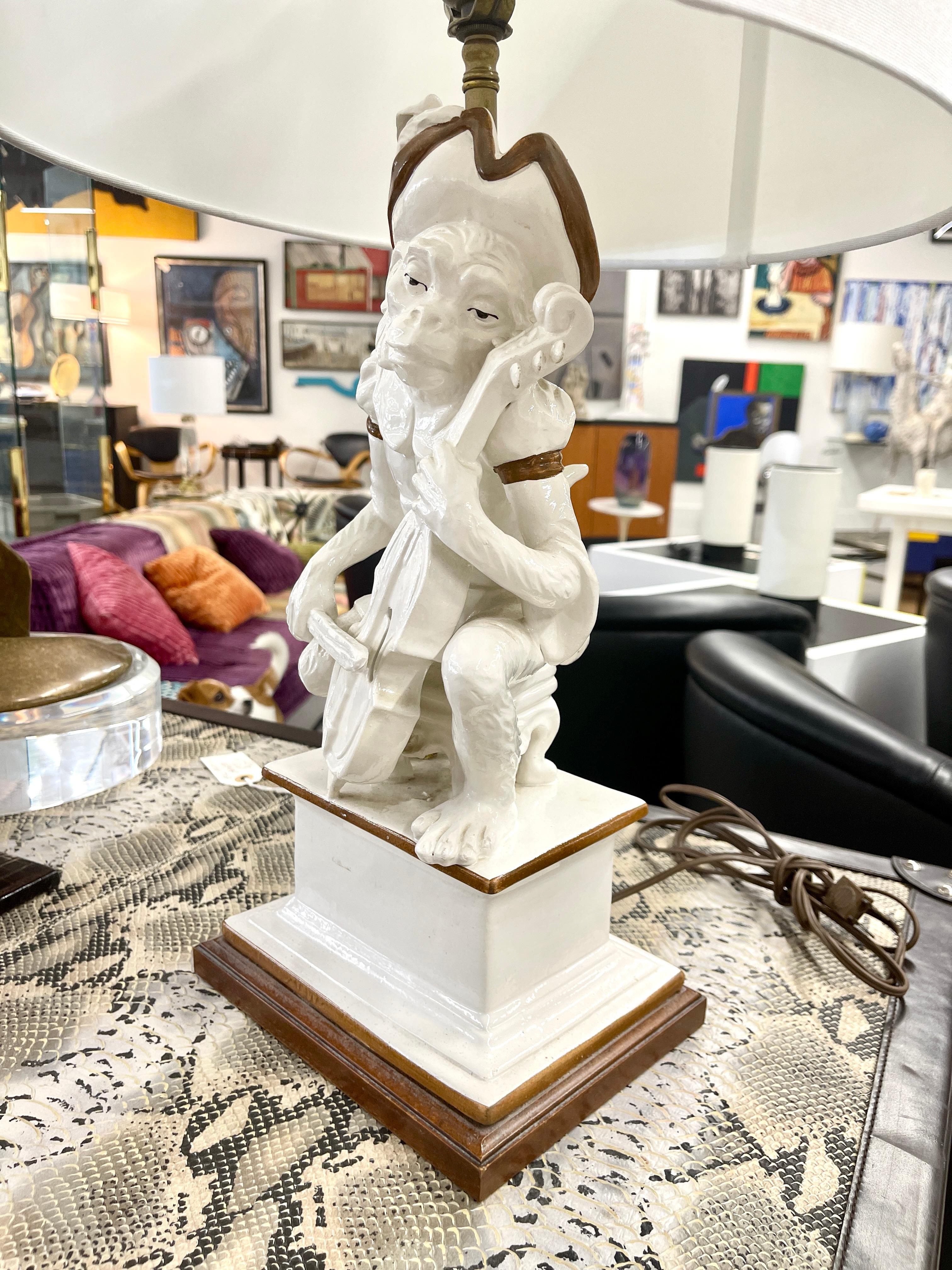 Italian Ceramic Monkey Lamp For Sale