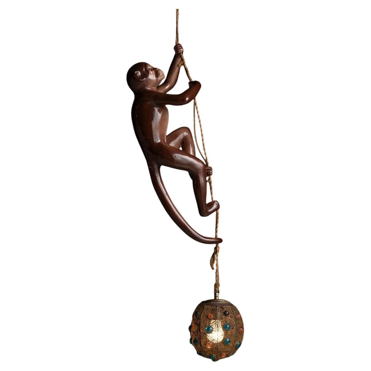 Ceramic Monkey Lamp, France circa 1940