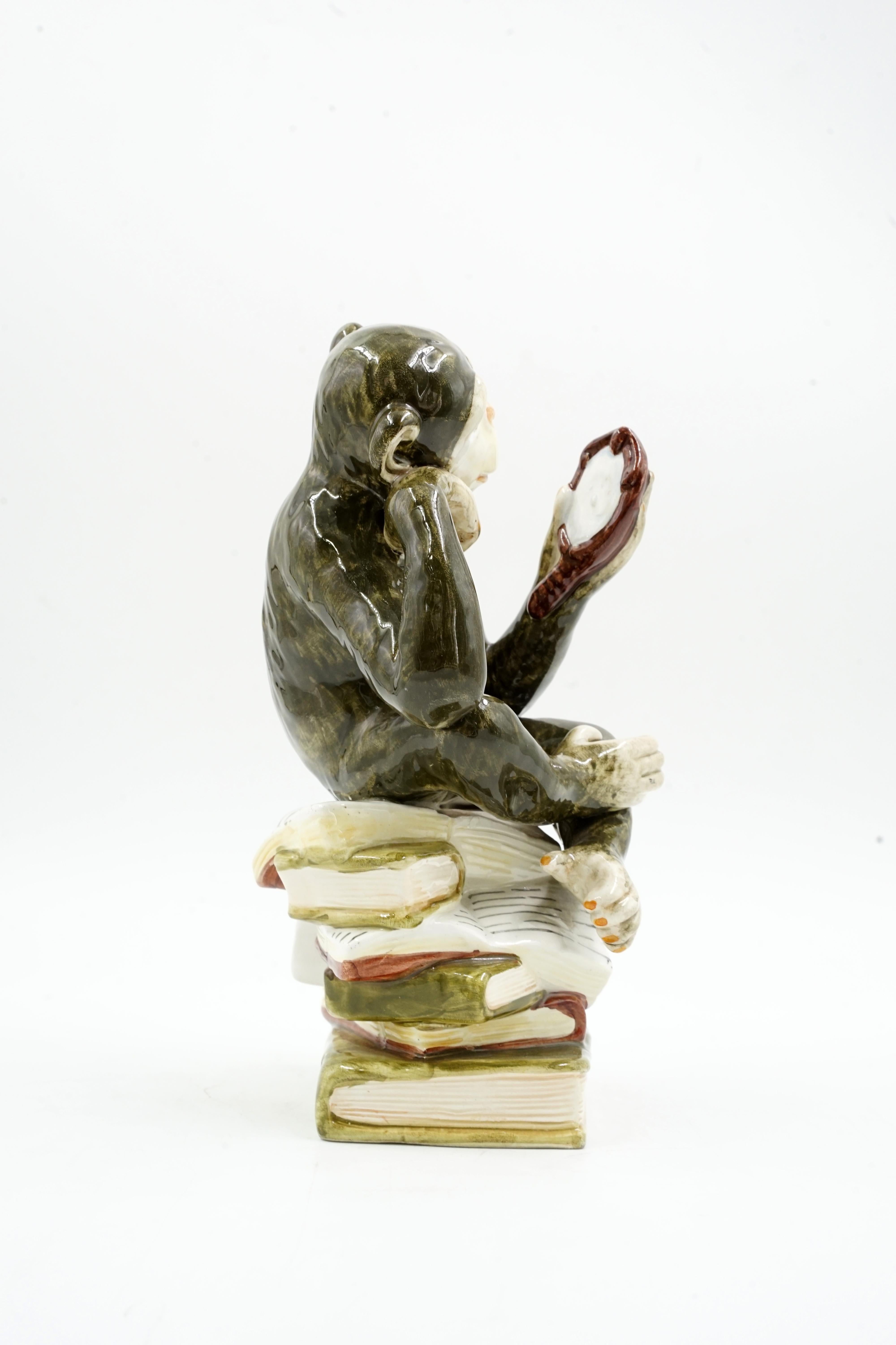 Enameled ceramic monkey sculpture For Sale