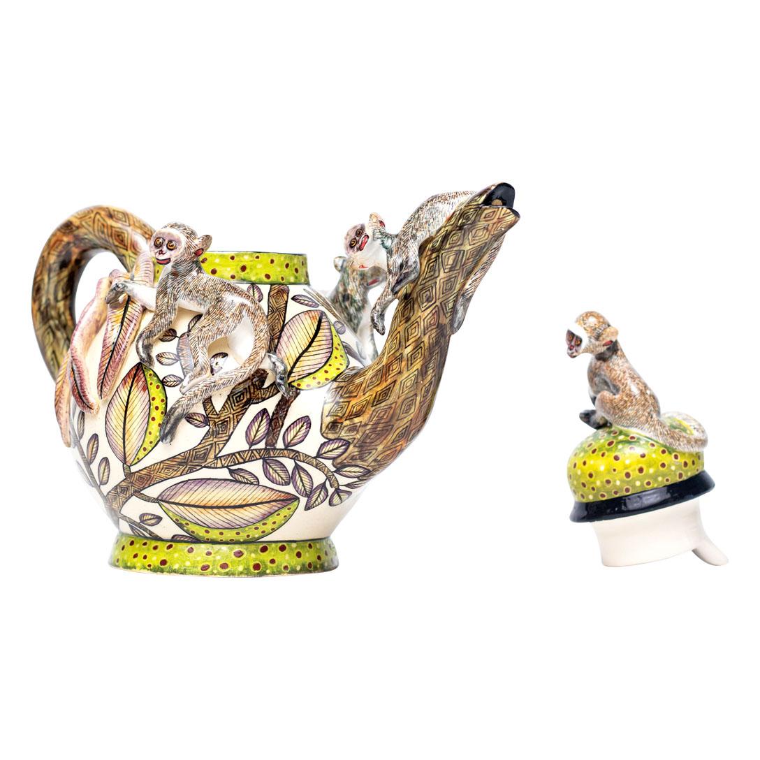 Fired Ceramic Monkey Teapot , hand made in South Africa