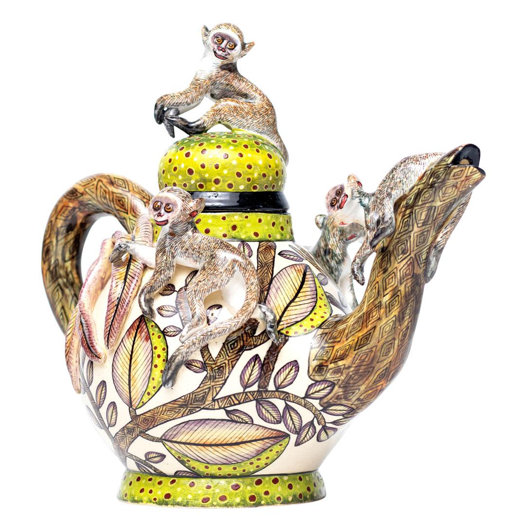 Ceramic Monkey Teapot , hand made in South Africa In Excellent Condition In North Miami, FL