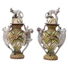 Ceramic Monkey Urn Pair, hand made in South Africa