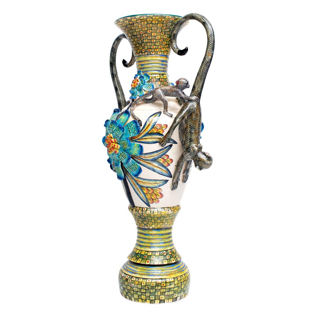 Keramik-Affe  Vase, handgefertigt in Südafrika im Angebot 1