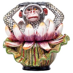 Ceramic Monkey Water Lilly Jewelry Box   , hand made in South Africa