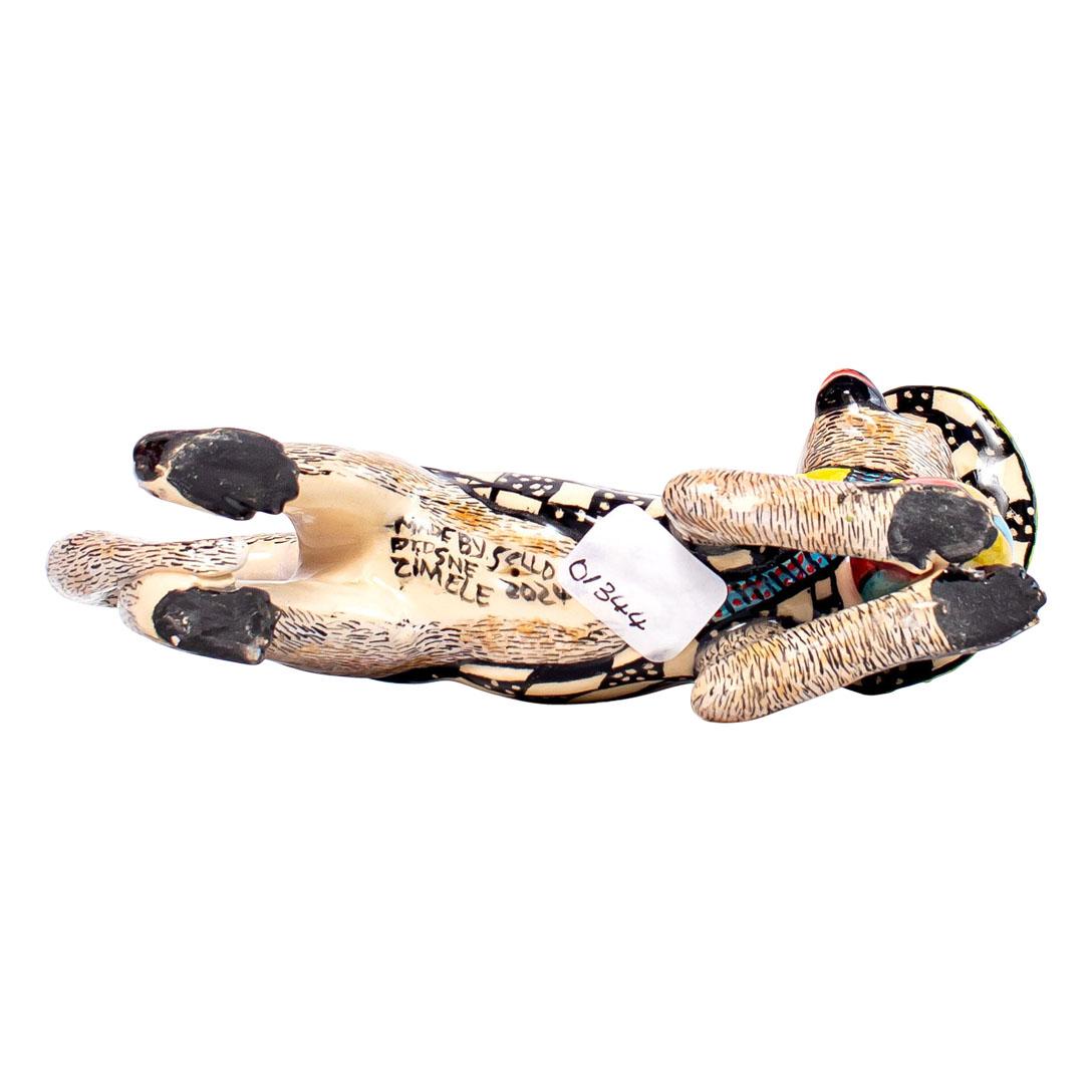 Ceramic  Monkey With Bird Sculpture, Hand  made in South Africa In New Condition In North Miami, FL