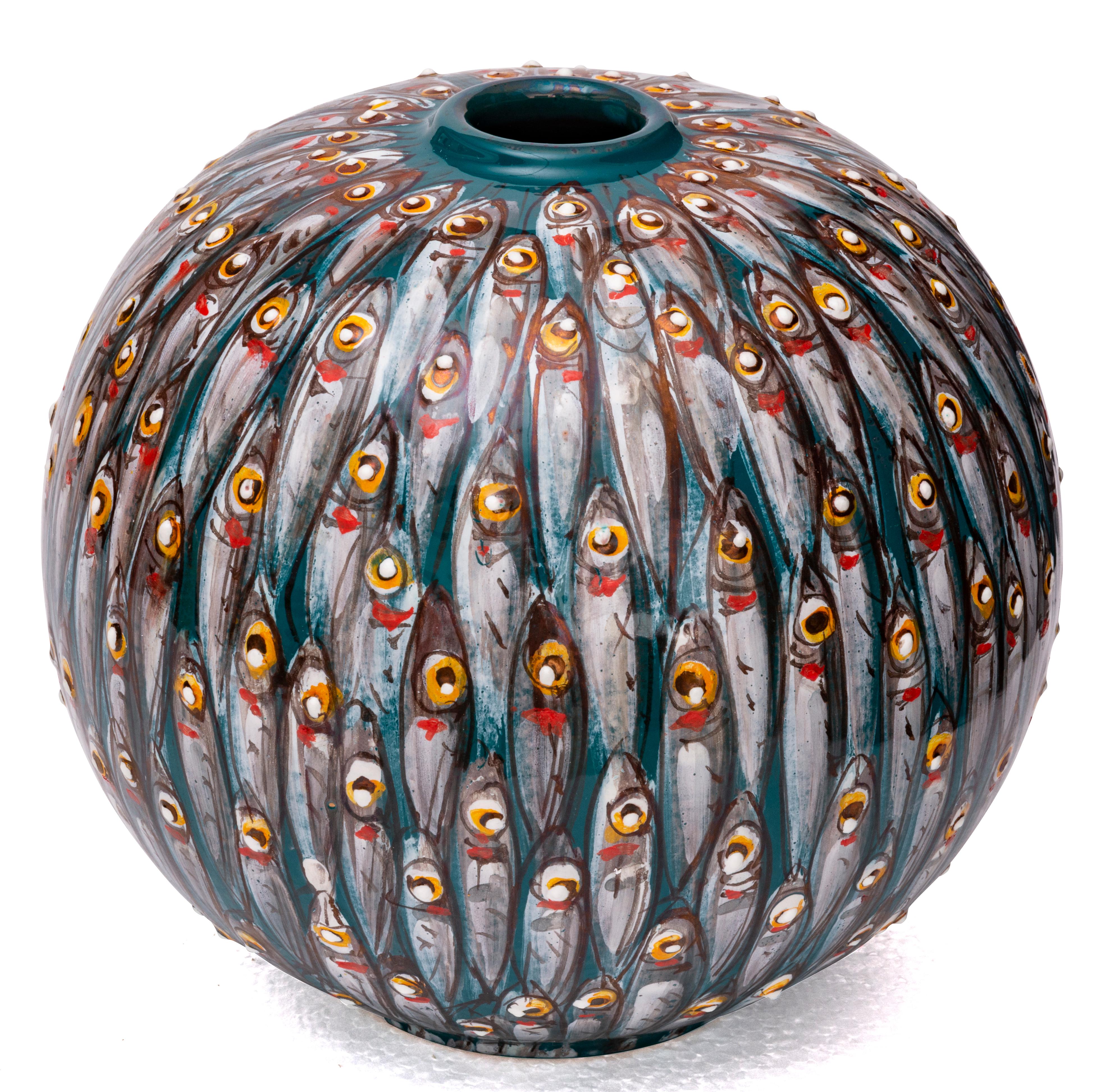 Italian Ceramic moon jar 30cm Hand Painted Majolica Italy Contemporary, 21st Century