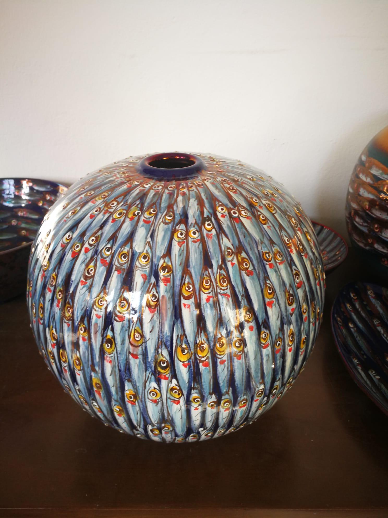 Ceramic Moon Jar Hand Painted Majolica Italy Contemporary 21st Century For Sale 3