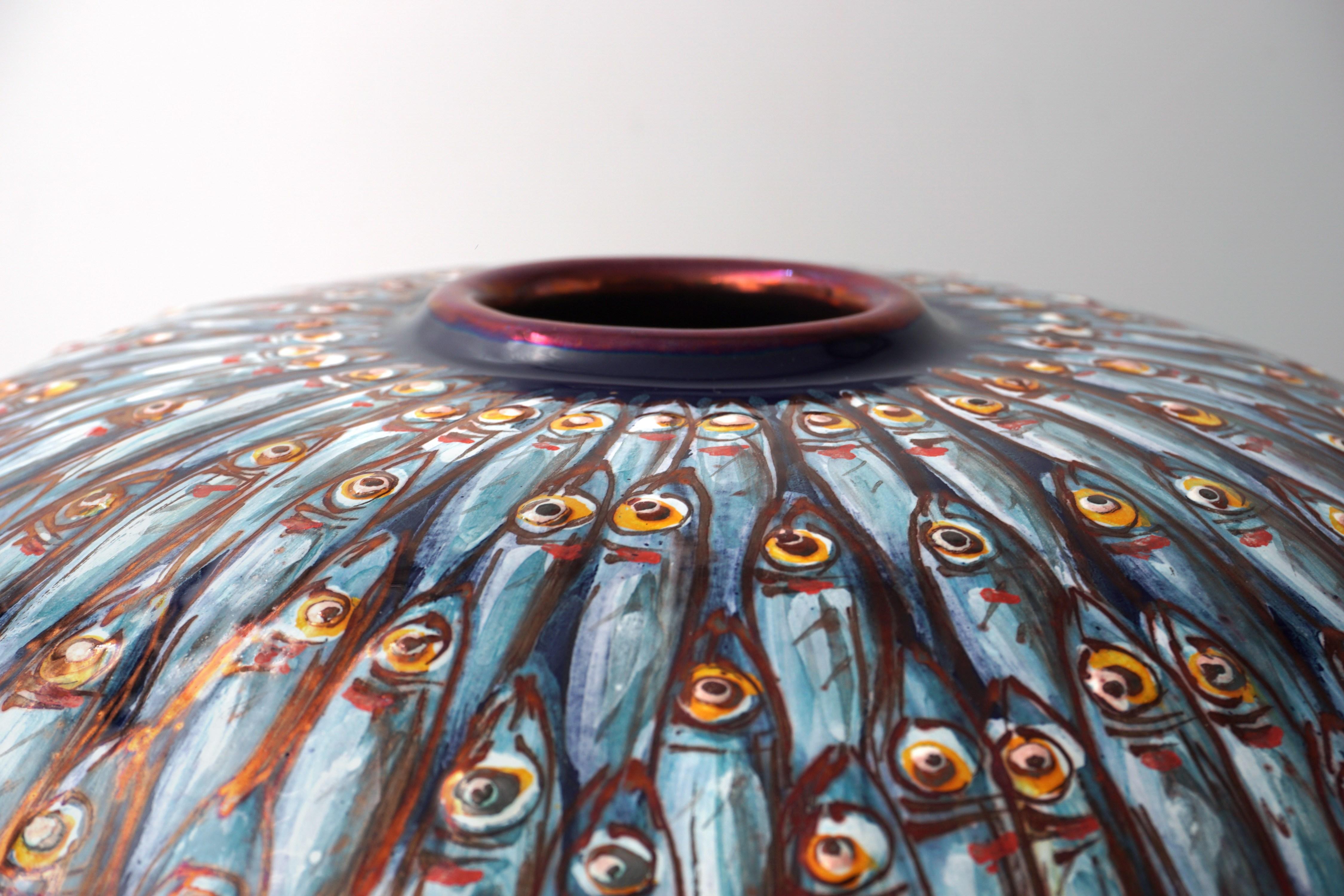 Italian Ceramic Moon Jar Hand Painted Majolica Italy Contemporary, 21st Century For Sale