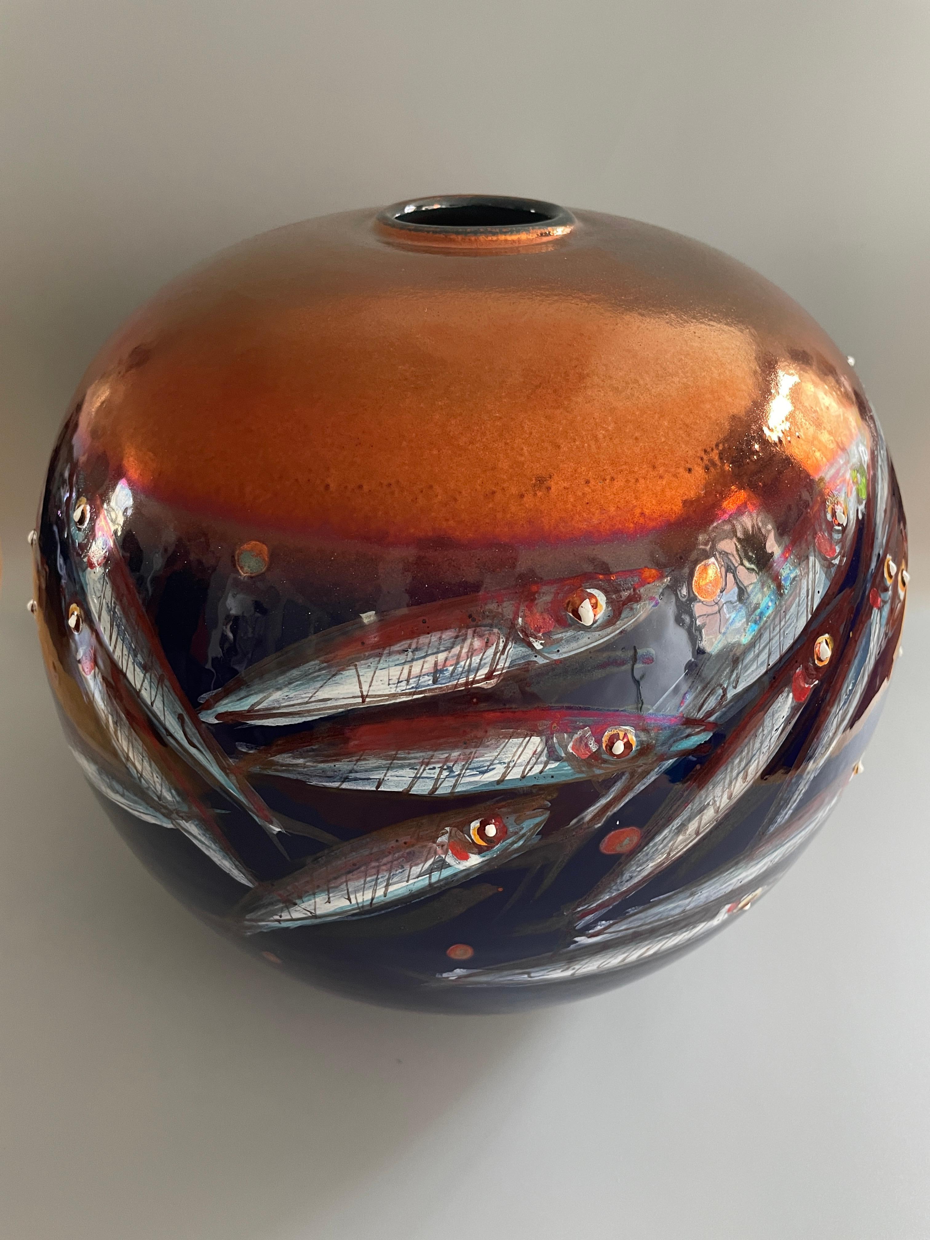 Ceramic Moon Jar by Bottega Vignoli Hand Painted Glazed Faience Contemporary For Sale 7