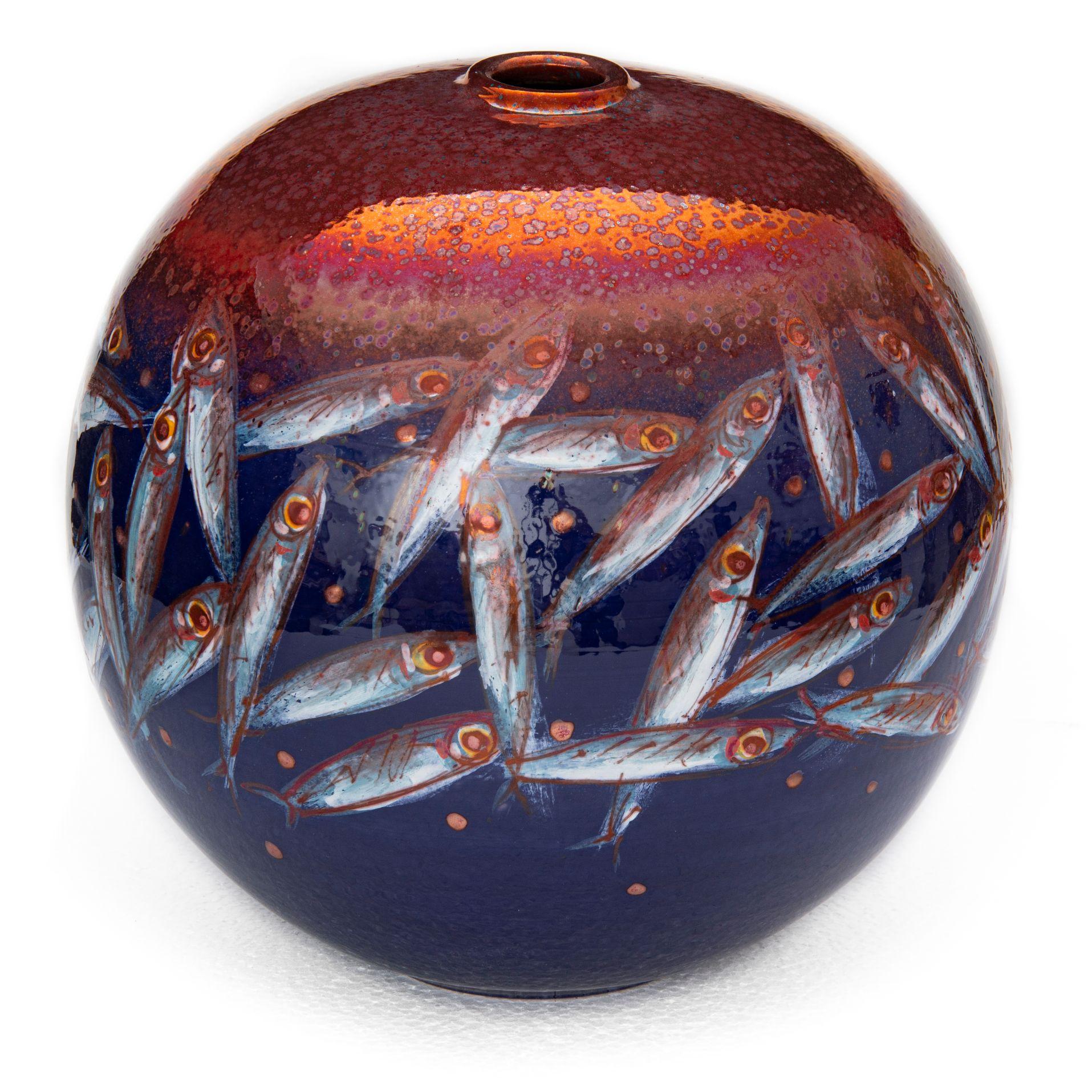 Mediterranea Moon jar, full-fire reduction faience earthenware 30cm diameter, unique piece, 2020.

Bottega Vignoli is a brand of artistic ceramics based in Faenza, one of the most representative ceramic production centres in Italy. Founded in 1976