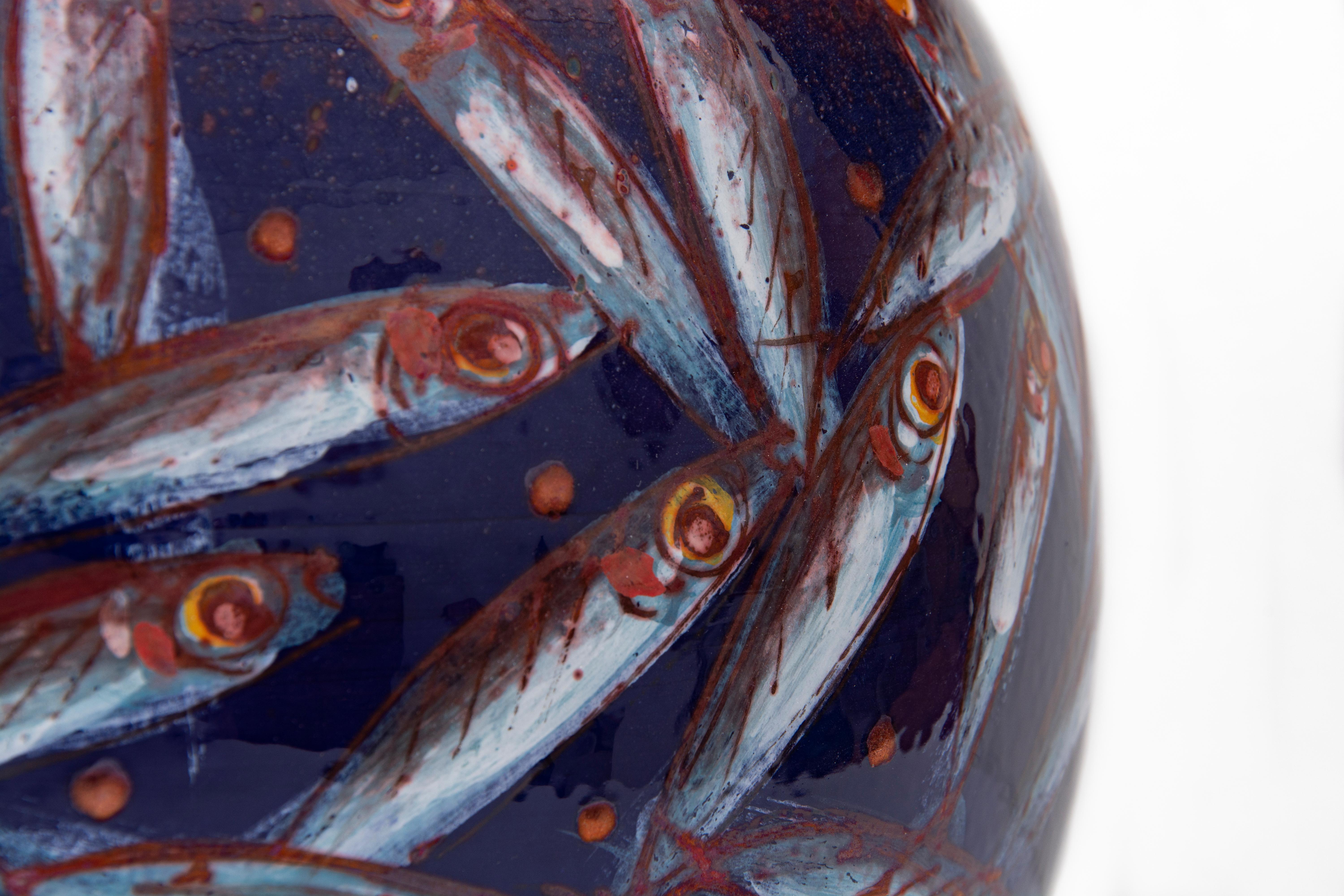 Keramik-Mondglasgefäß von Bottega Vignoli, handbemalte glasierte Fayence, zeitgenössisch (Italienisch) im Angebot