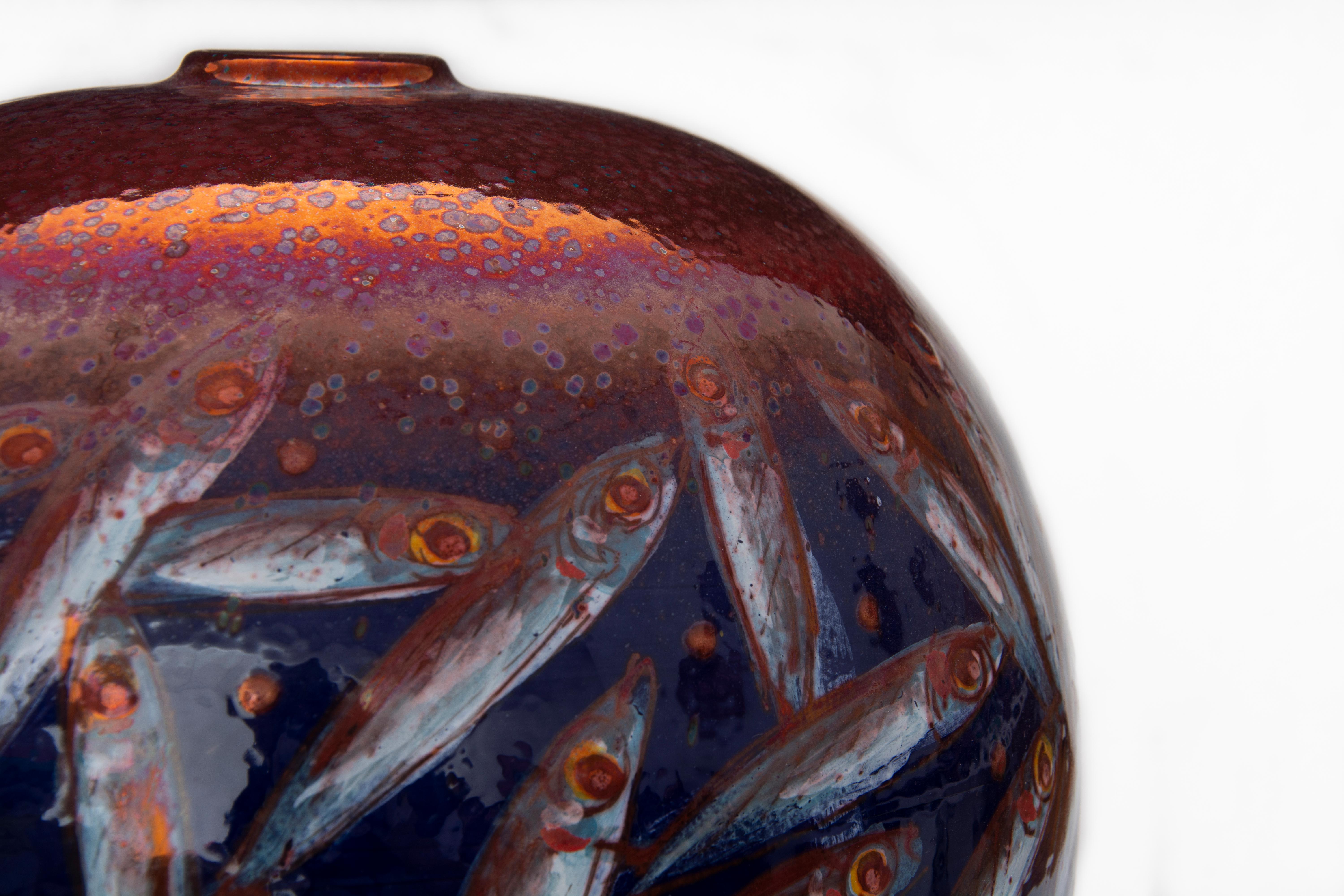 Ceramic Moon Jar by Bottega Vignoli Hand Painted Glazed Faience Contemporary In New Condition For Sale In London, GB