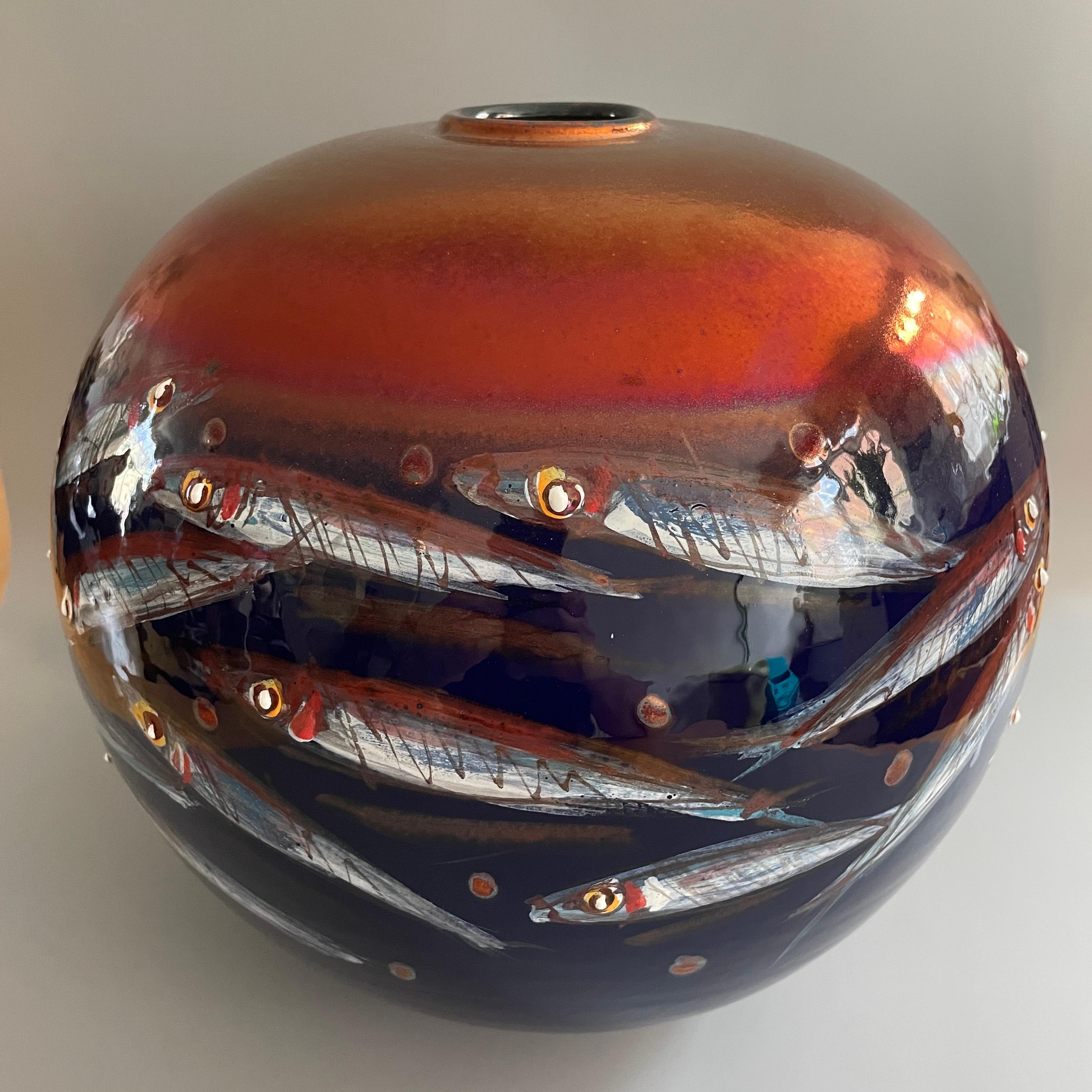 Ceramic Moon Jar by Bottega Vignoli Hand Painted Glazed Faience Contemporary For Sale 5