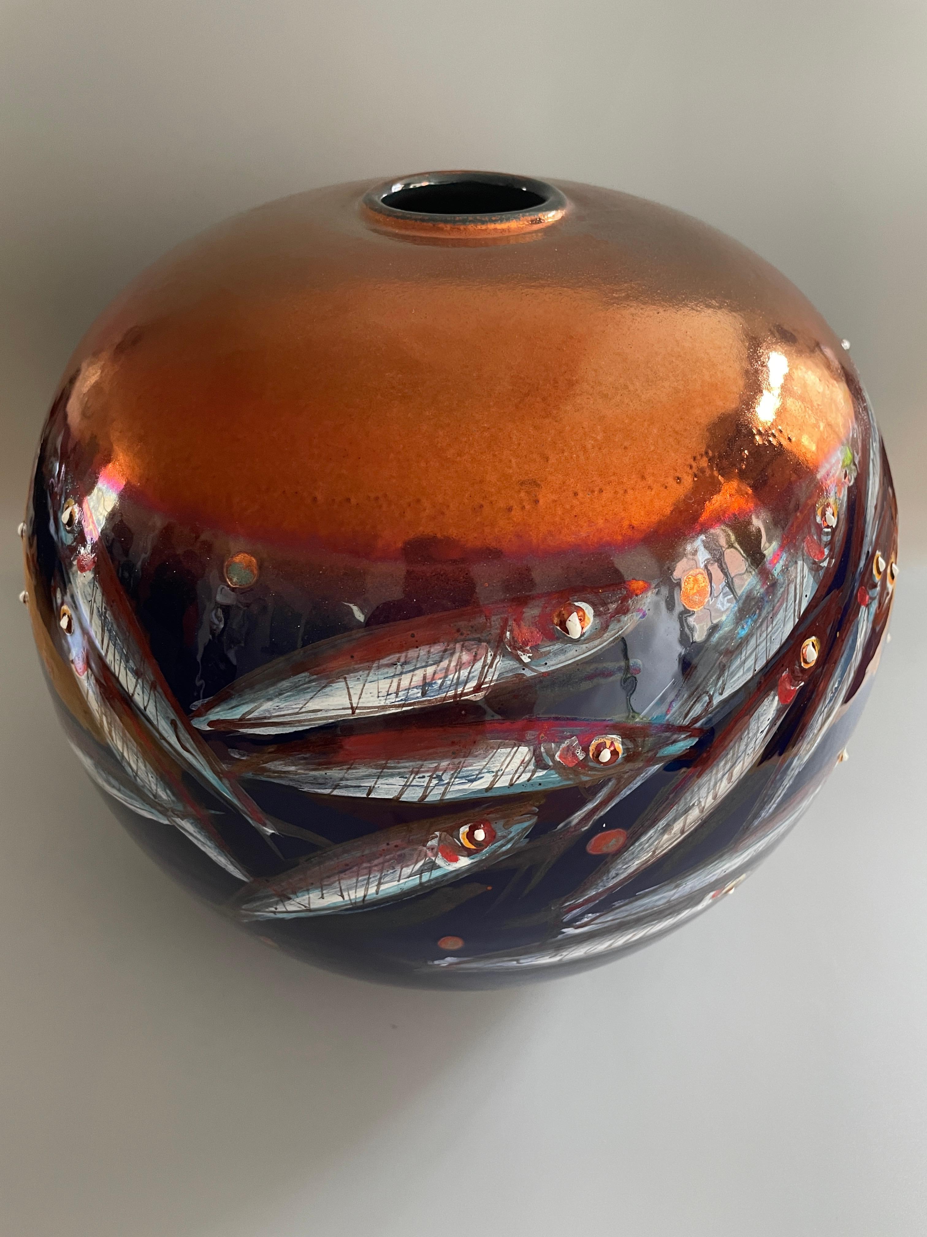 Ceramic Moon Jar by Bottega Vignoli Hand Painted Glazed Faience Contemporary For Sale 6