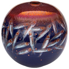 Ceramic Moon Jar by Bottega Vignoli Hand Painted Glazed Faience Contemporary