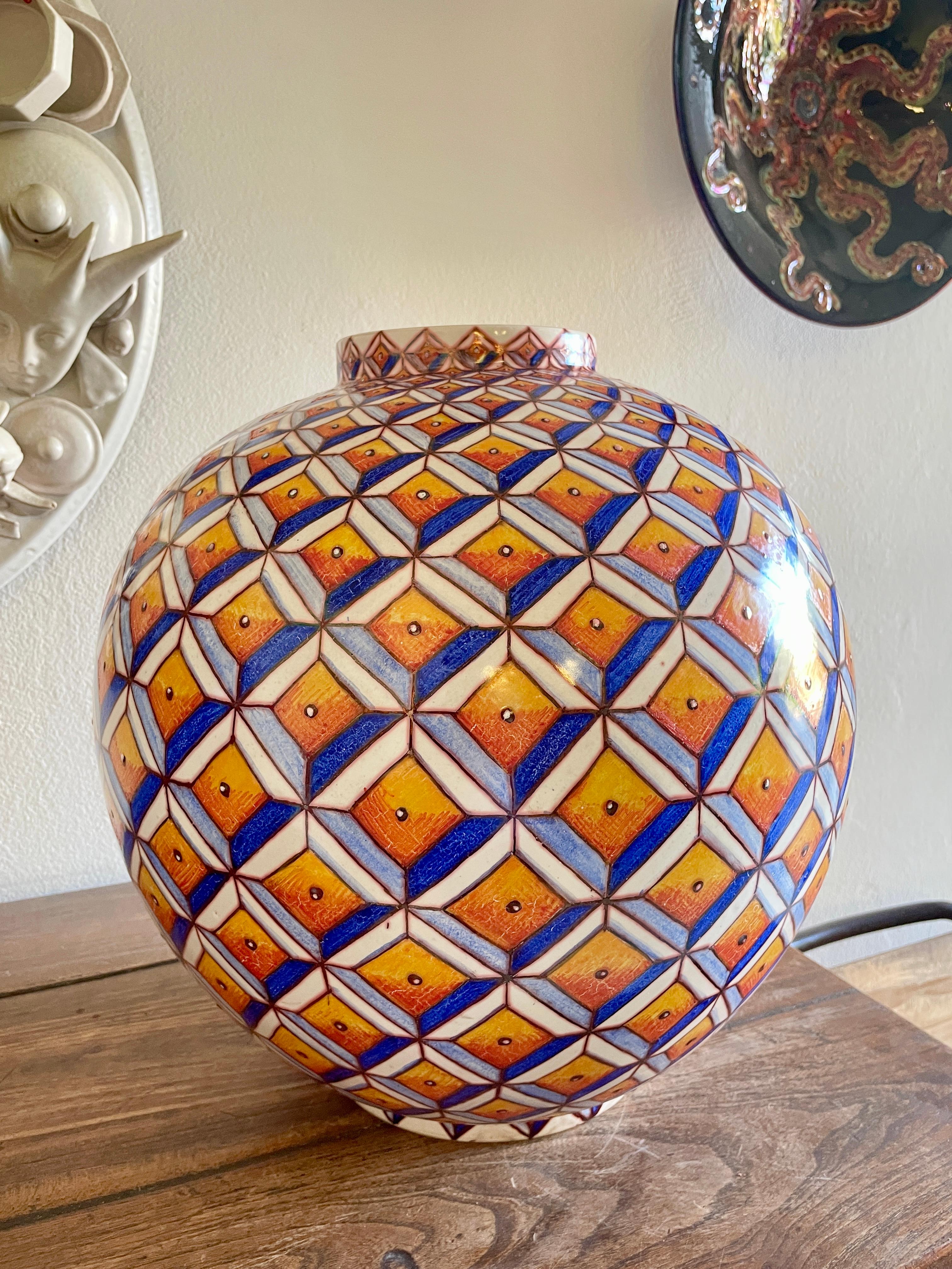 Jarre à lune en céramique par Bottega Vignoli Majolique peinte à la main Italie Contemporary en vente 3