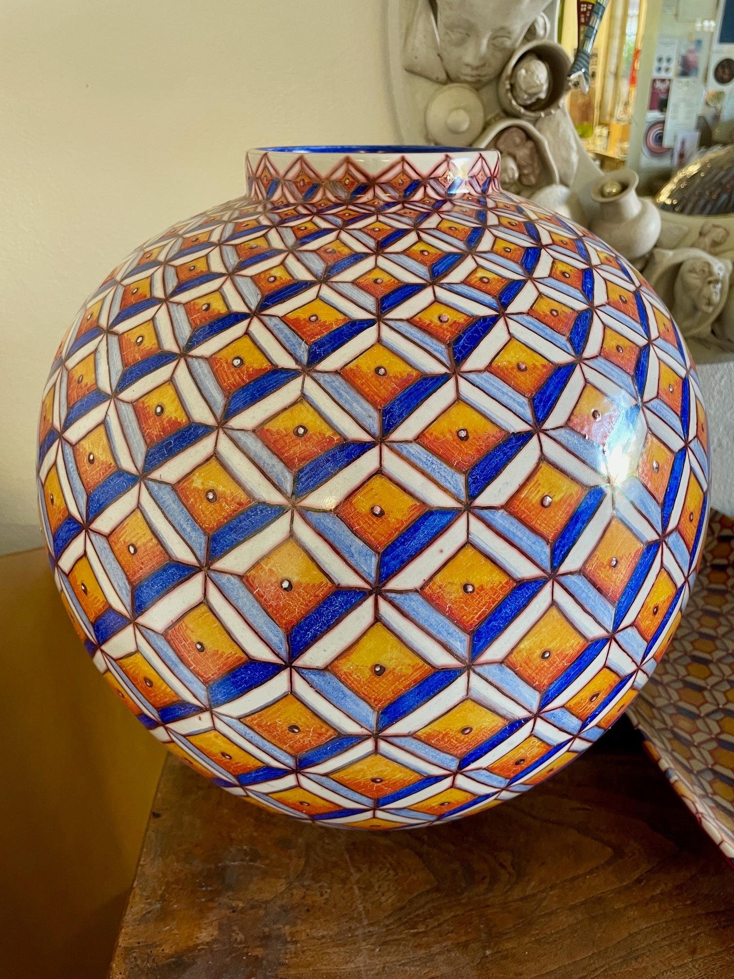 italien Jarre à lune en céramique par Bottega Vignoli Majolique peinte à la main Italie Contemporary en vente