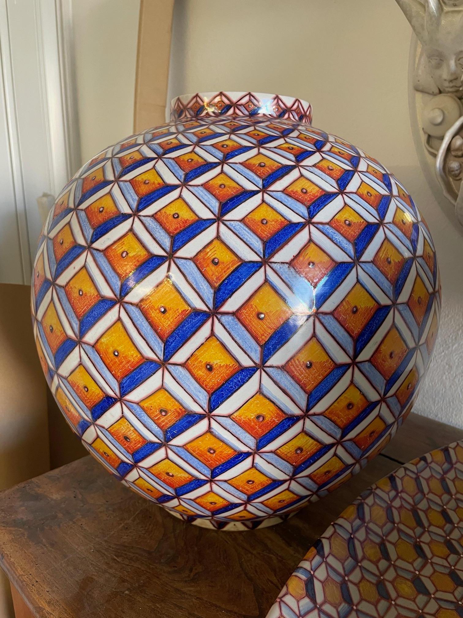 XXIe siècle et contemporain Jarre à lune en céramique par Bottega Vignoli Majolique peinte à la main Italie Contemporary en vente