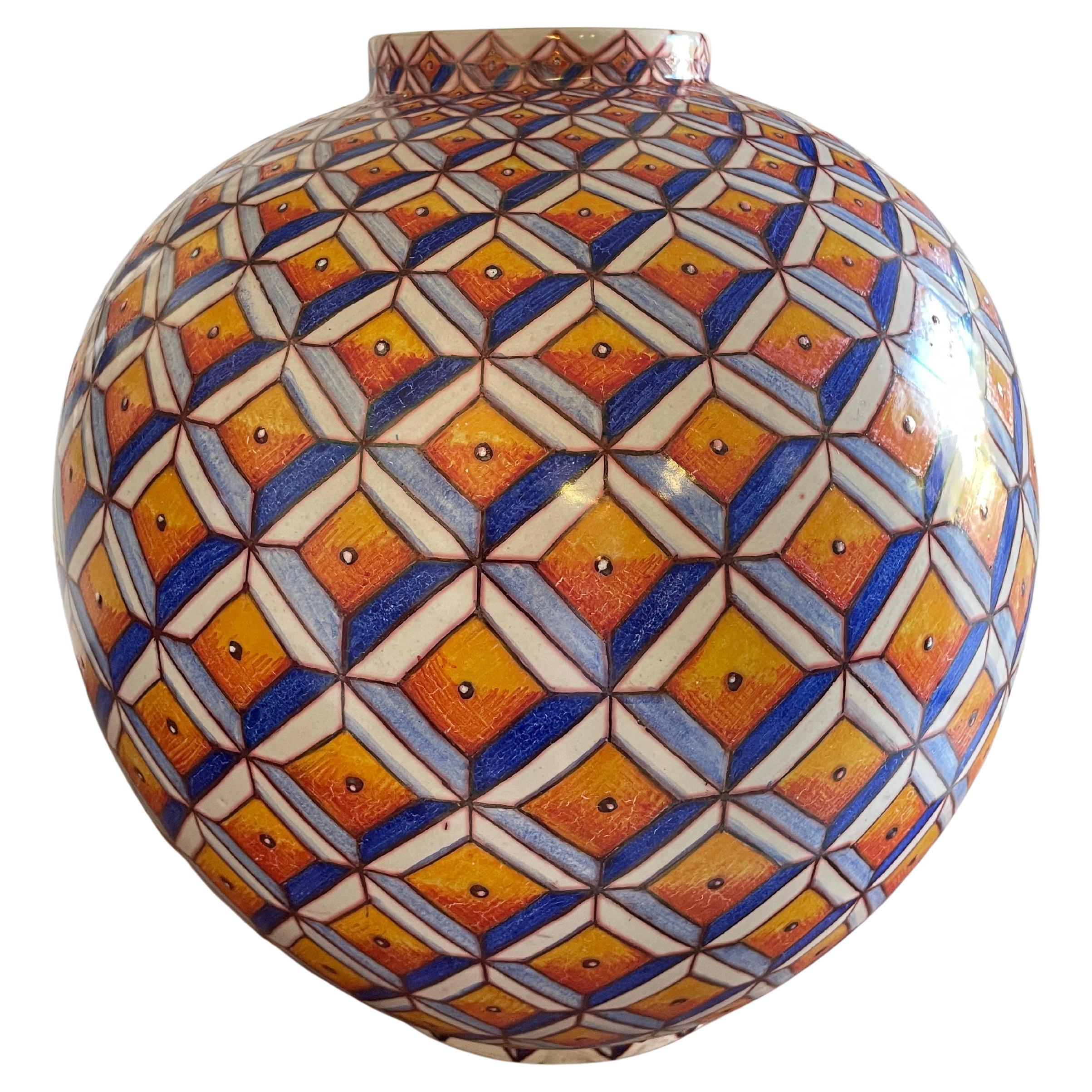 Jarre à lune en céramique par Bottega Vignoli Majolique peinte à la main Italie Contemporary