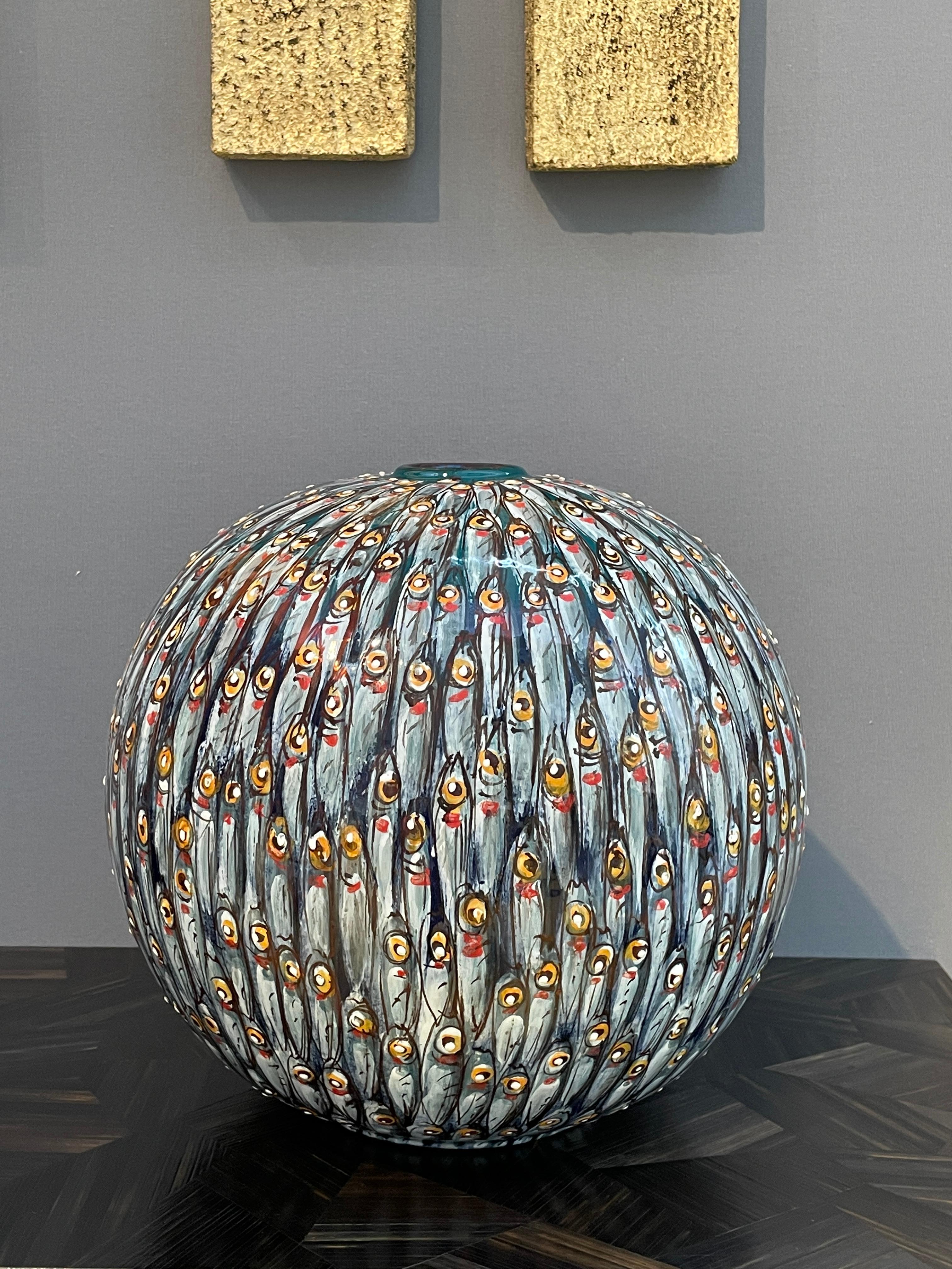 Ceramic moon jar 30cm Hand Painted Majolica Italy Contemporary, 21st Century 8