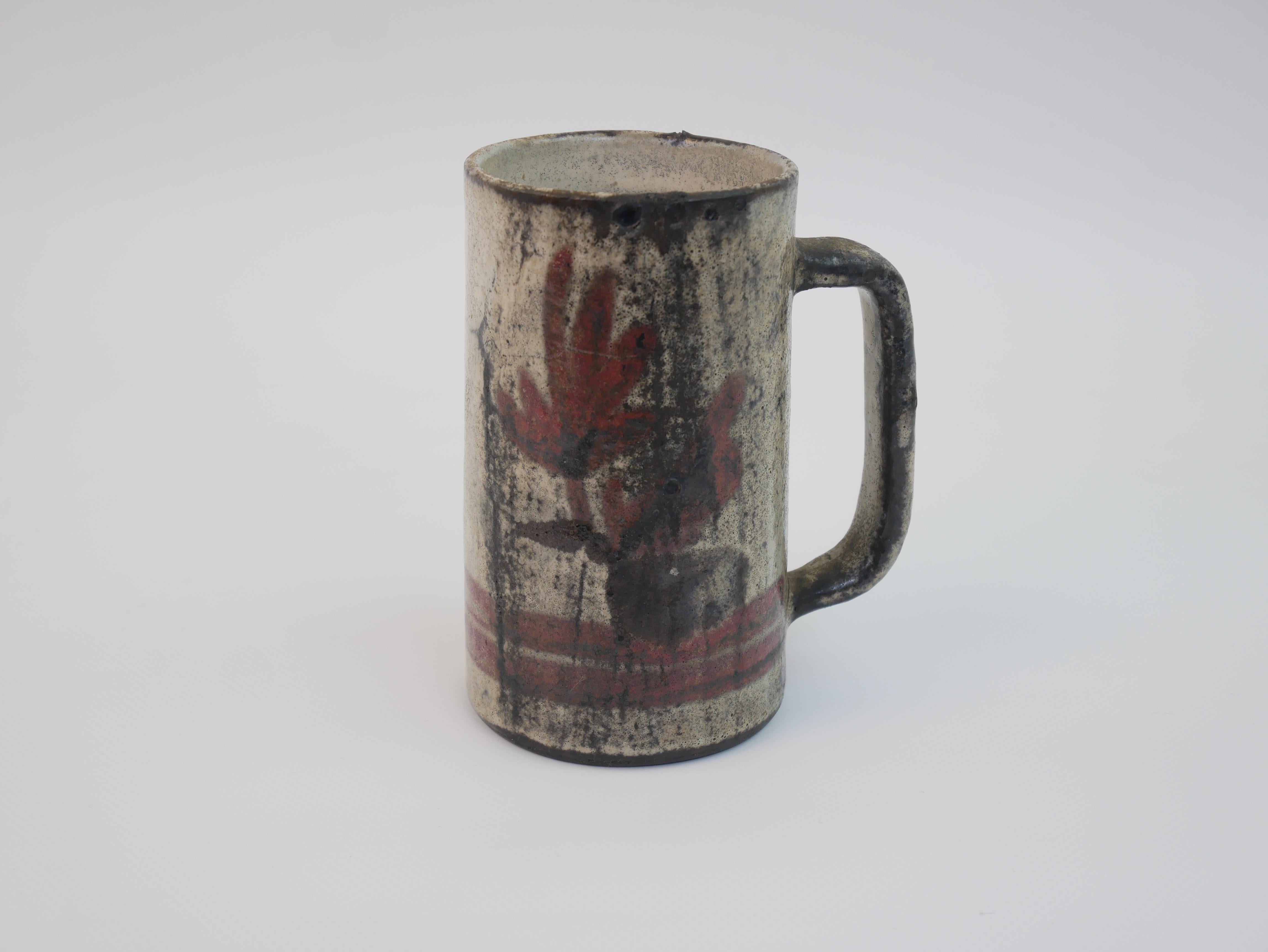 Keramikkrug / Vase mit Blumenmuster von Gustave Reynaud Le Murier Vallauris im Angebot 4