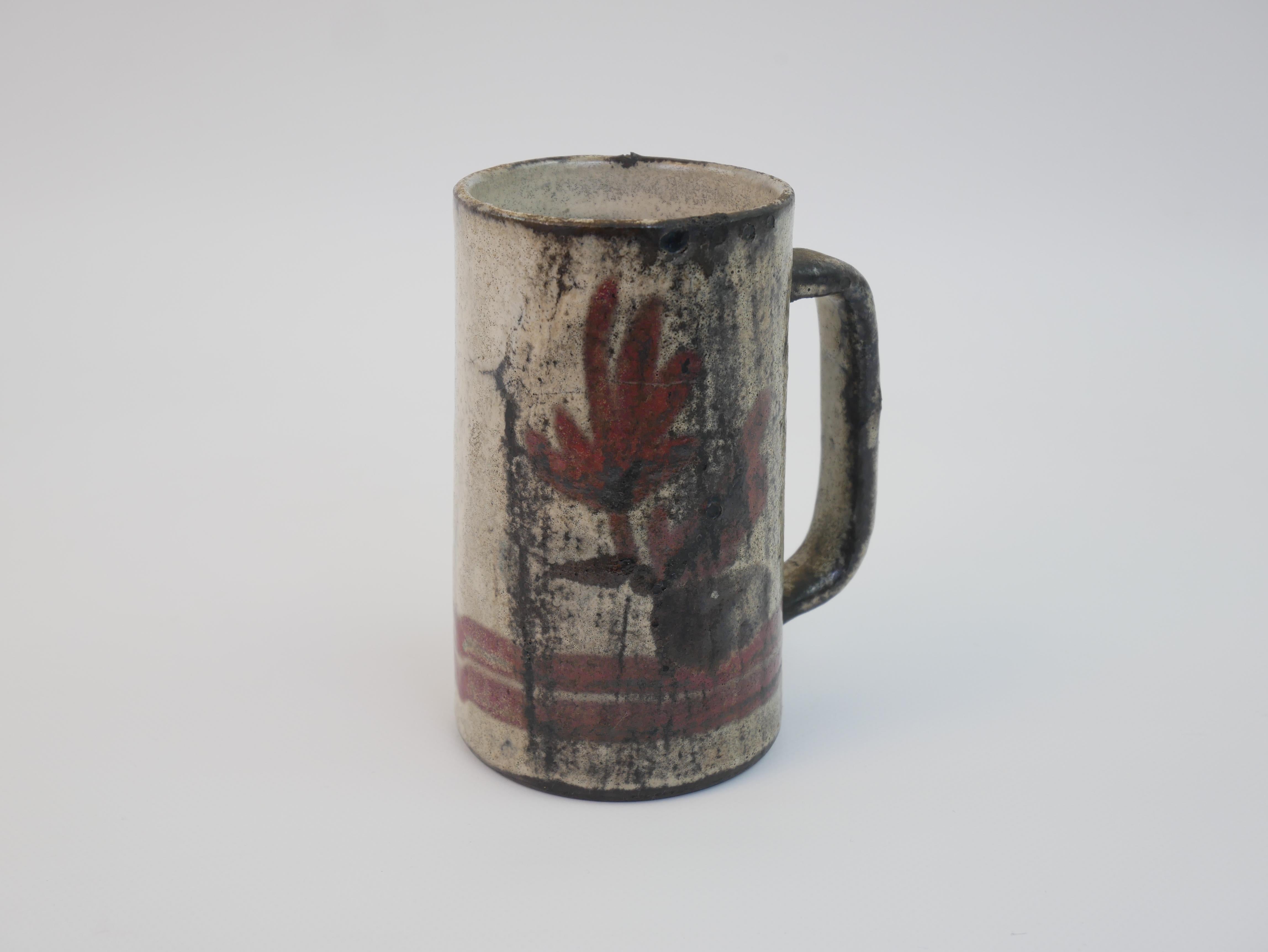 Keramikkrug / Vase mit Blumenmuster von Gustave Reynaud Le Murier Vallauris (Moderne der Mitte des Jahrhunderts) im Angebot