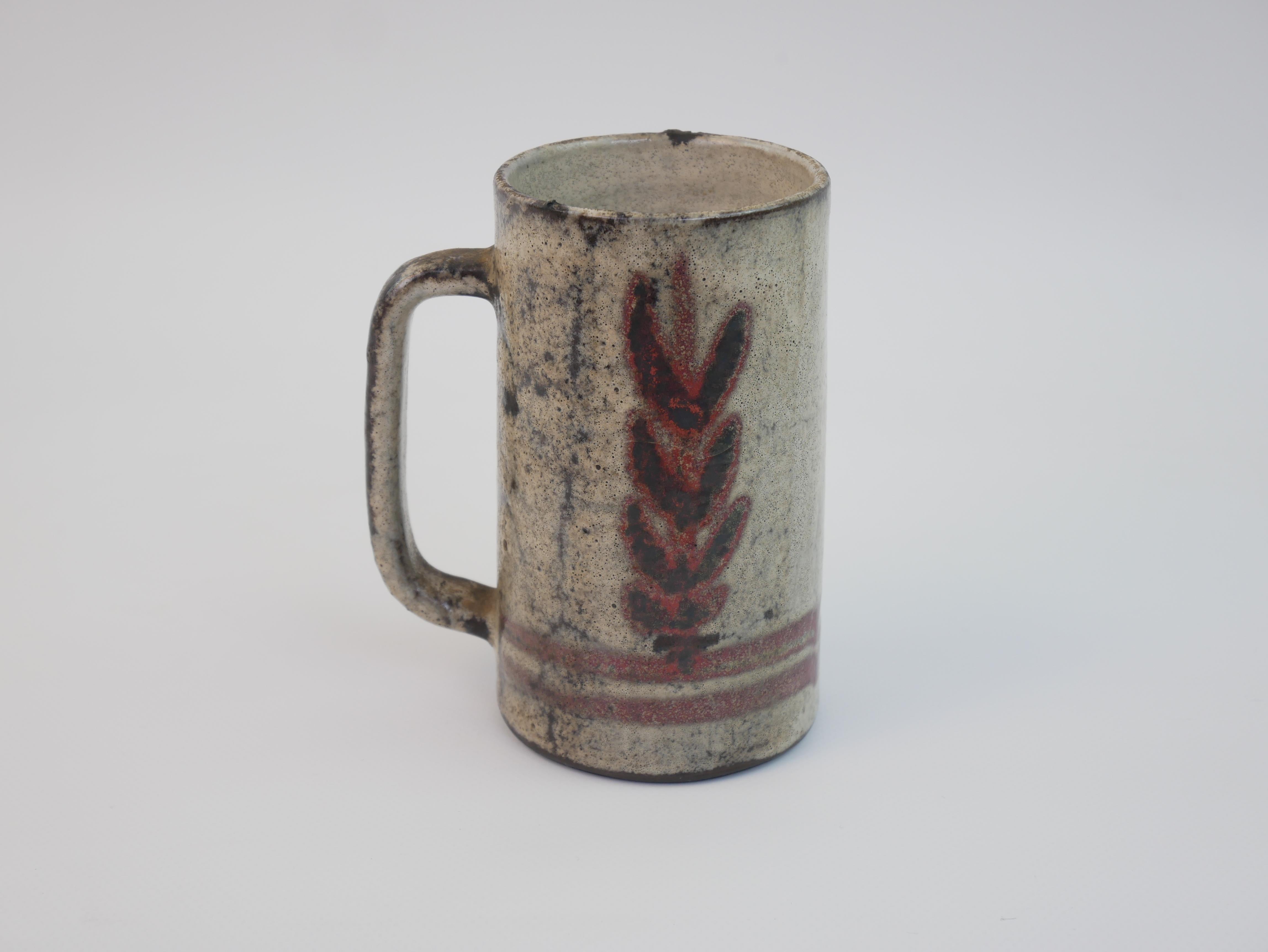 Keramikkrug / Vase mit Blumenmuster von Gustave Reynaud Le Murier Vallauris (Mitte des 20. Jahrhunderts) im Angebot