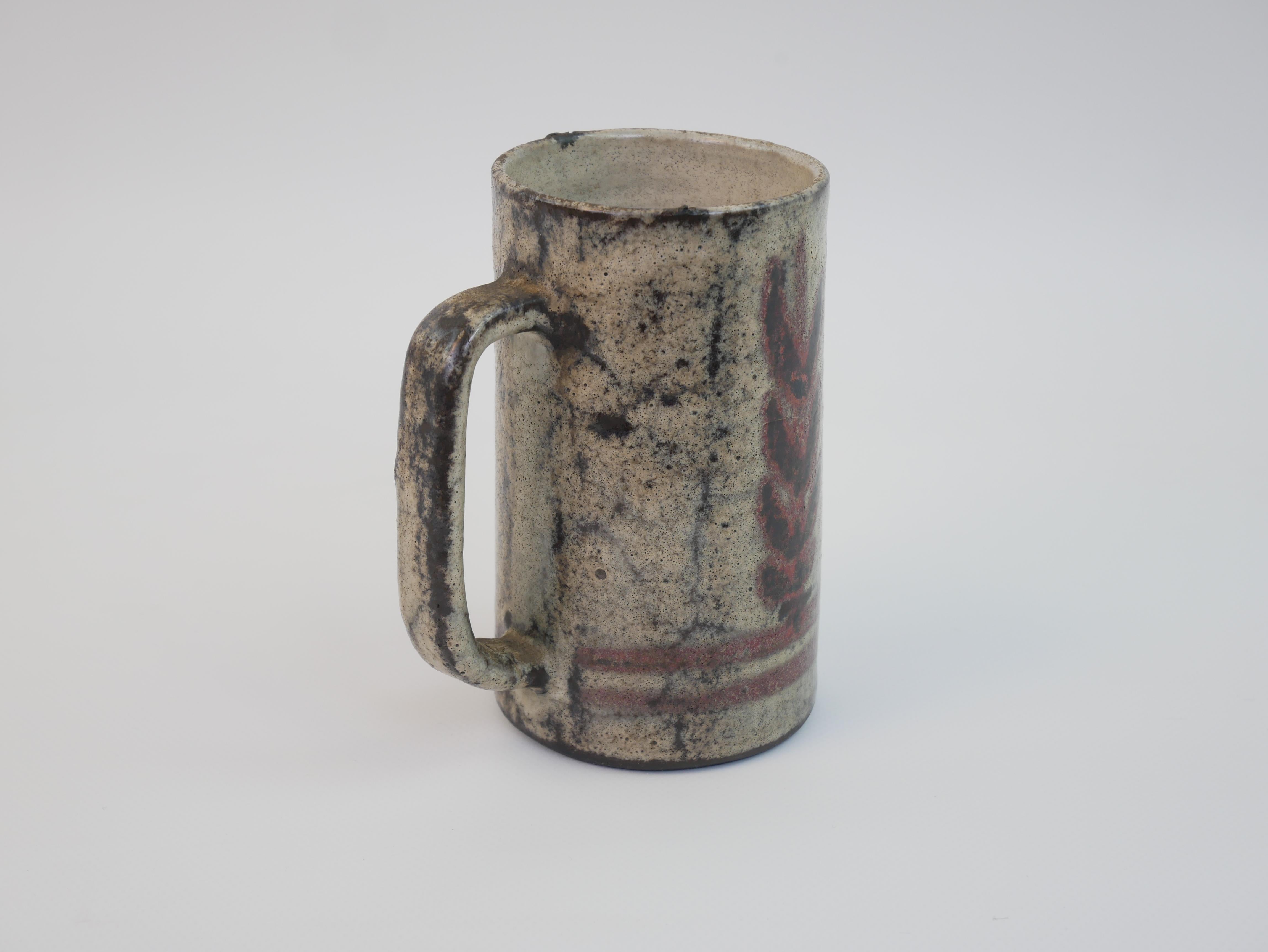 Keramikkrug / Vase mit Blumenmuster von Gustave Reynaud Le Murier Vallauris im Angebot 1