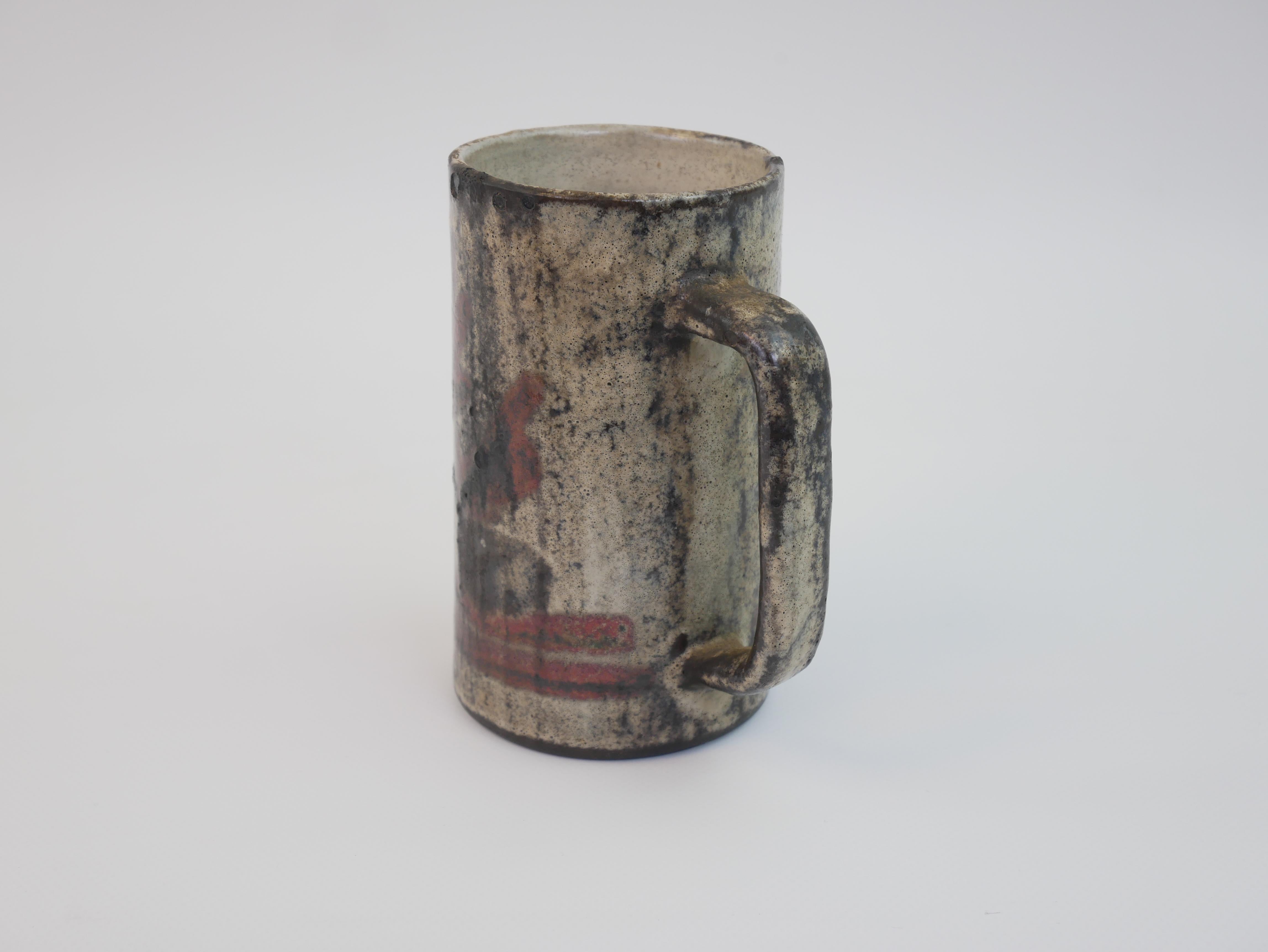 Keramikkrug / Vase mit Blumenmuster von Gustave Reynaud Le Murier Vallauris im Angebot 3